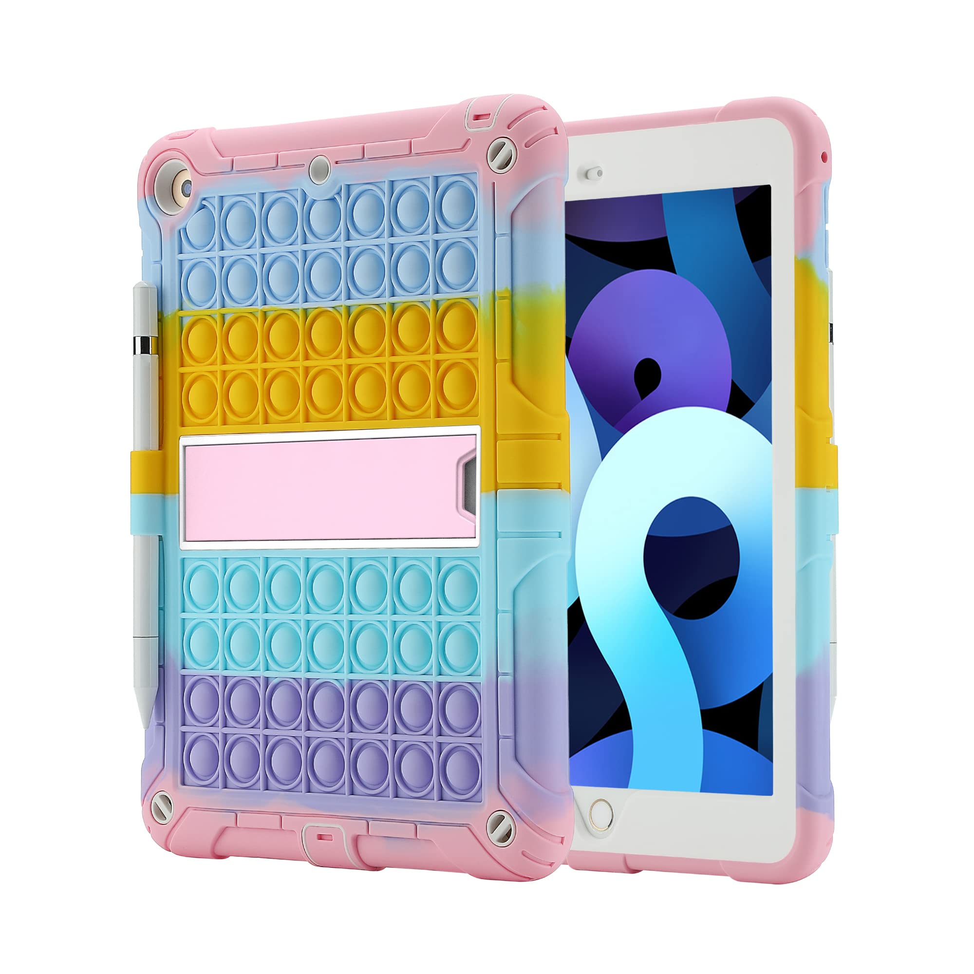 Shockproof iPad Case for iPad 6th/5th Gen (9.7 inch 2018/2017), iPad Air 2 & iPad Pro 9.7 - Rainbow Design with Pencil Holder & Strap - Perfect for Work, School & Travel Protection