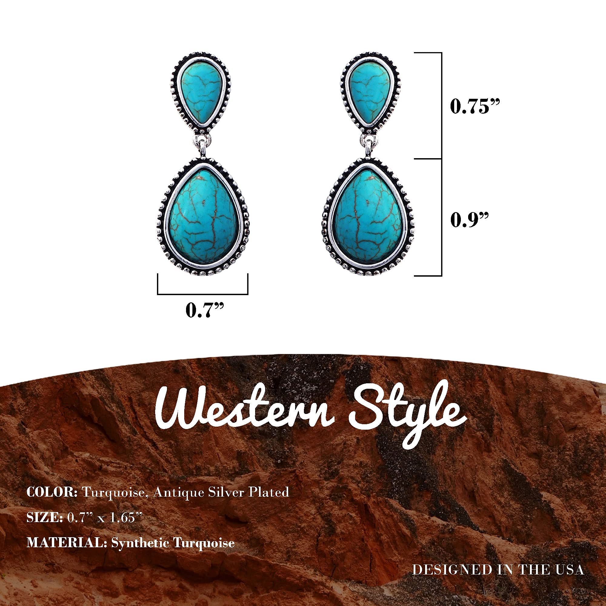 Boho Turquoise Earrings for Women - Handmade Natural Stone Jewelry, USA Designed Stud Earrings | Perfect for Boho Fashion, Casual Wear & Gift Giving