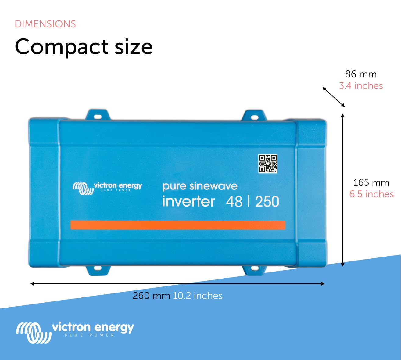 Victron Energy 250VA 48V to 120V Pure Sine Wave Power Inverter - Reliable AC Power for RVs, Boats, and Off-Grid Solar Systems