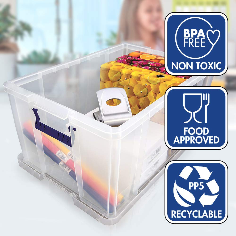 Bankers Box ProStore Clear Plastic Storage Boxes with Lids - 3-Pack (2 x 70L + 1 x 85L) | Heavy Duty Stackable Storage Containers | Made in UK | Ideal for Home Organization, Office Supplies & Garage Storage