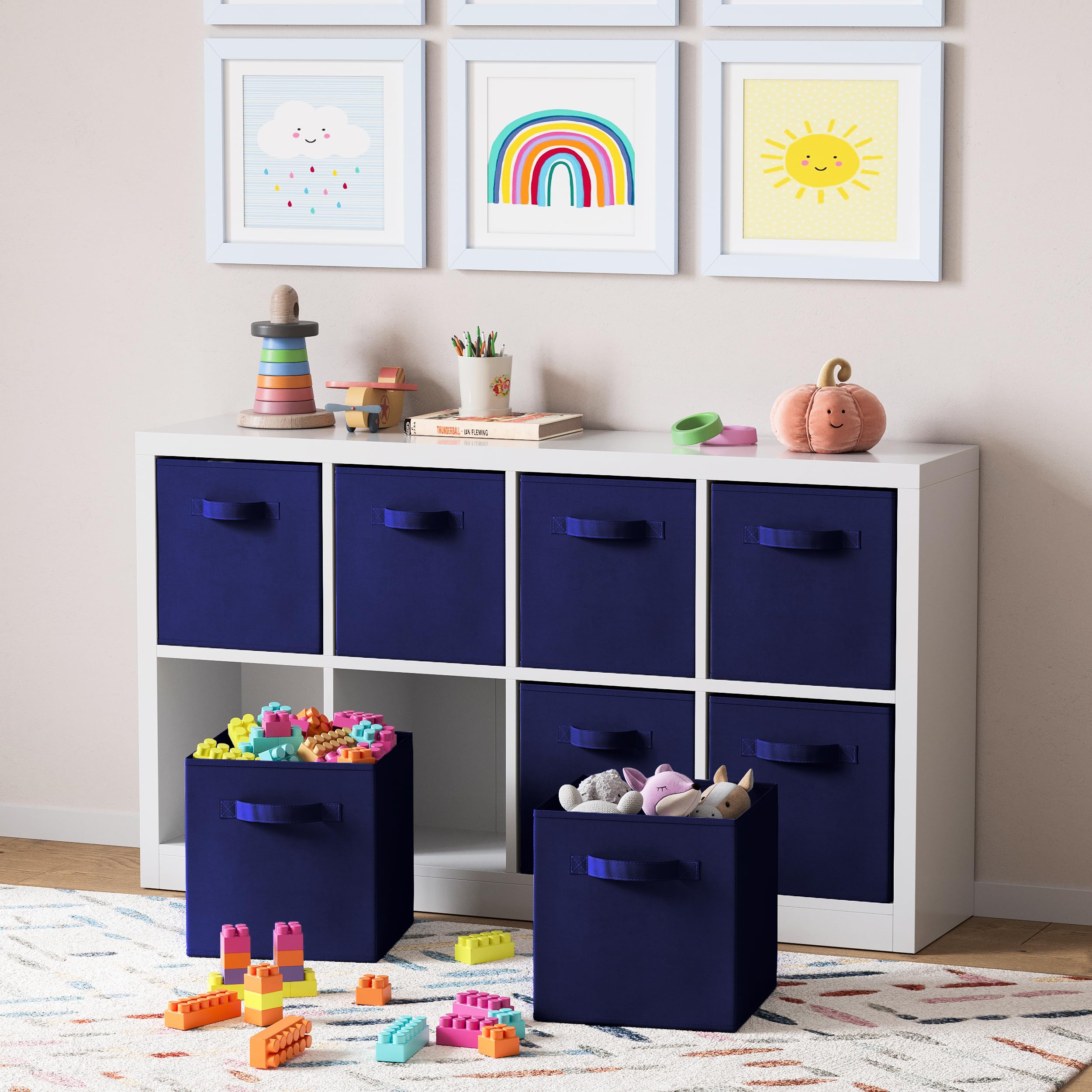 Heavy Duty Navy Blue Fabric Storage Cubes - 8 Pack 11 Inch Cube Organizer Bins for Closet, Shelves & Cubbies | Perfect for Clothes, Toys & Home Organization | Space-Saving Storage Solution for Bedroom, Nursery & Office