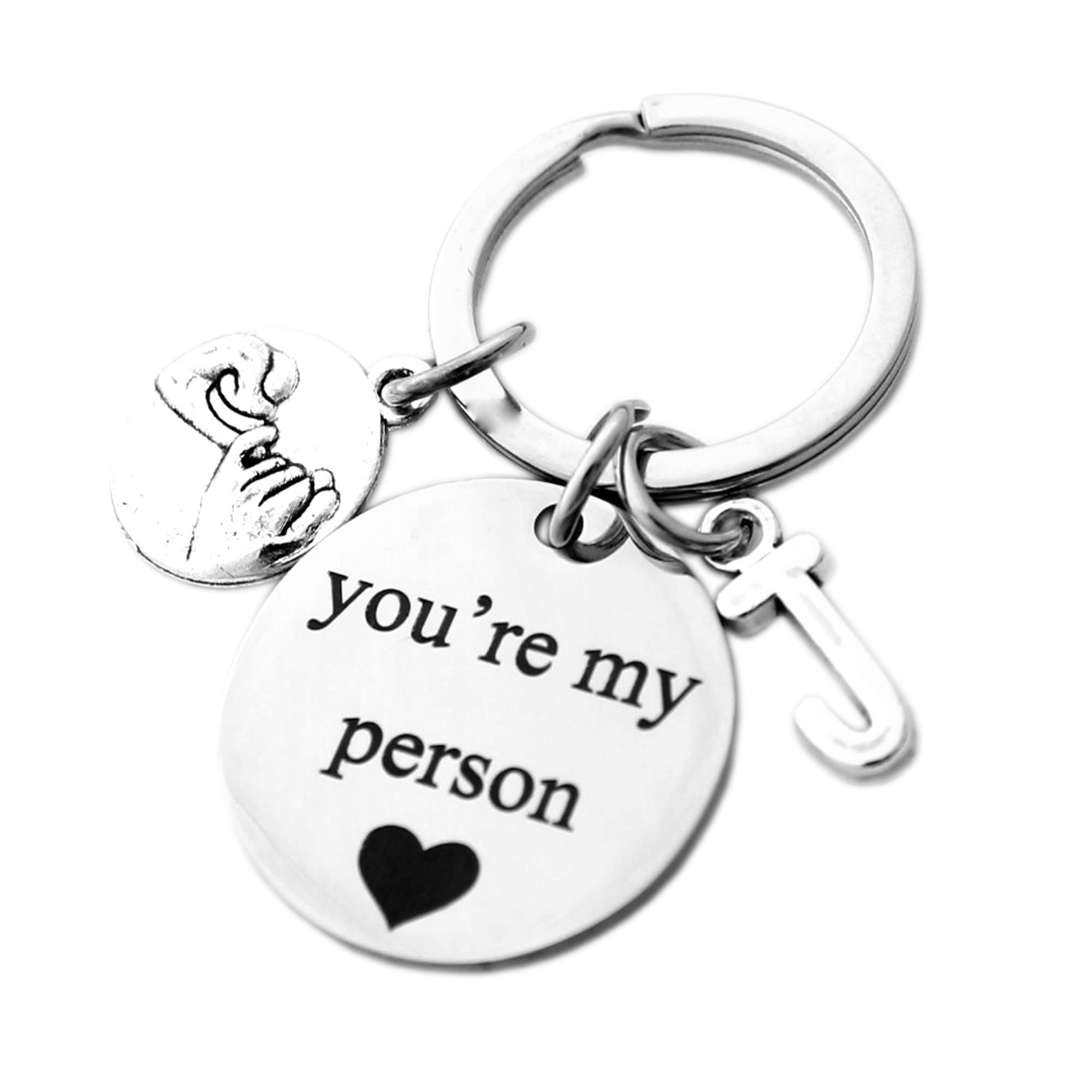 Initial Keychain - Pinky Promise 'You're My Person' Couple Keychain for Birthday, Christmas, Lovers & Best Friends - Perfect Gift for Boyfriend, Girlfriend, Couples & Friendship - Great for Anniversaries, Valentine's Day & Everyday Carry