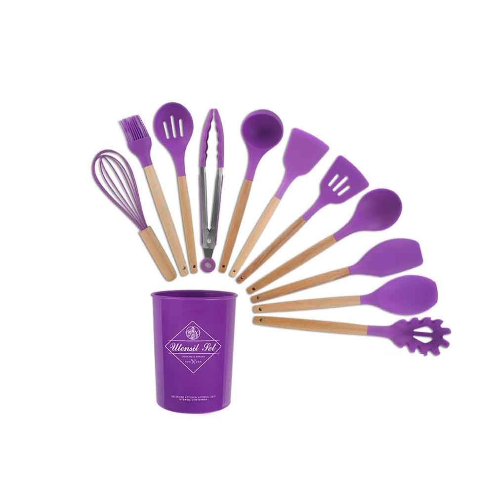 11-Piece Silicone Spatula Set with Wooden Handle - Non-Stick Cooking Utensils for Baking & Frying - Includes Storage Box - Perfect for Kitchen, BBQ & Camping
