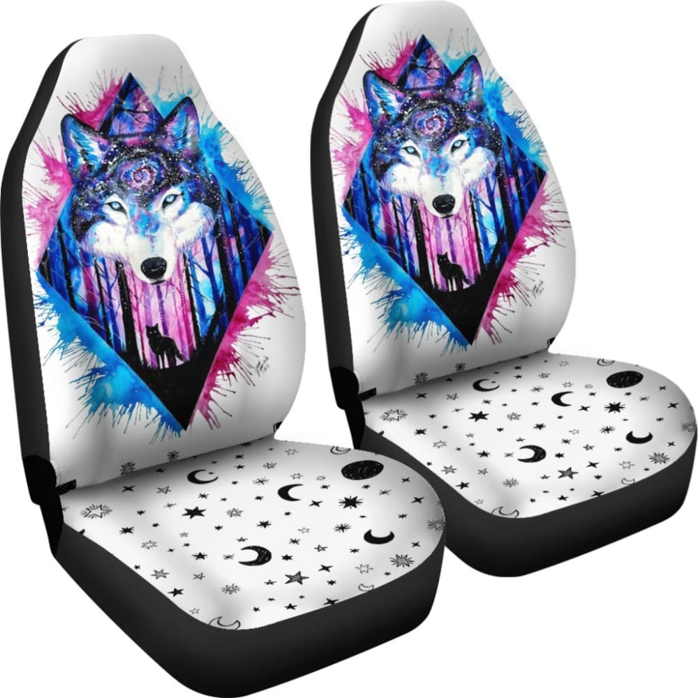 Premium Black & Blue Wolf Print Car Seat Covers - Universal Fit for Cars, Trucks & SUVs - Durable & Stylish Protection for Pets, Kids & Daily Commute