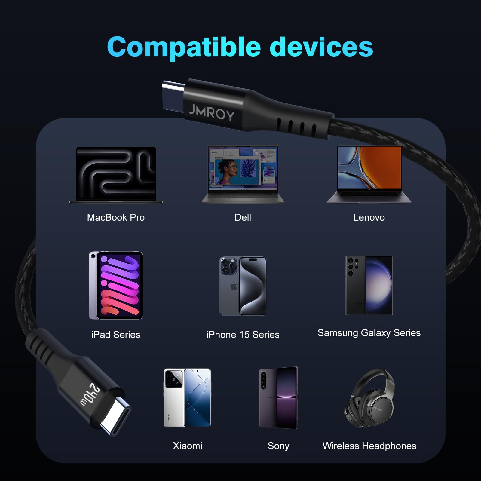 240W USB-C to USB-C Charging Cable (6ft, 2-Pack) - Fast Charging for iPhone 15 Series, MacBook Pro 2020, iPad Pro/Air, Samsung Galaxy S23+/Ultra | Perfect for Home, Office & Travel Charging