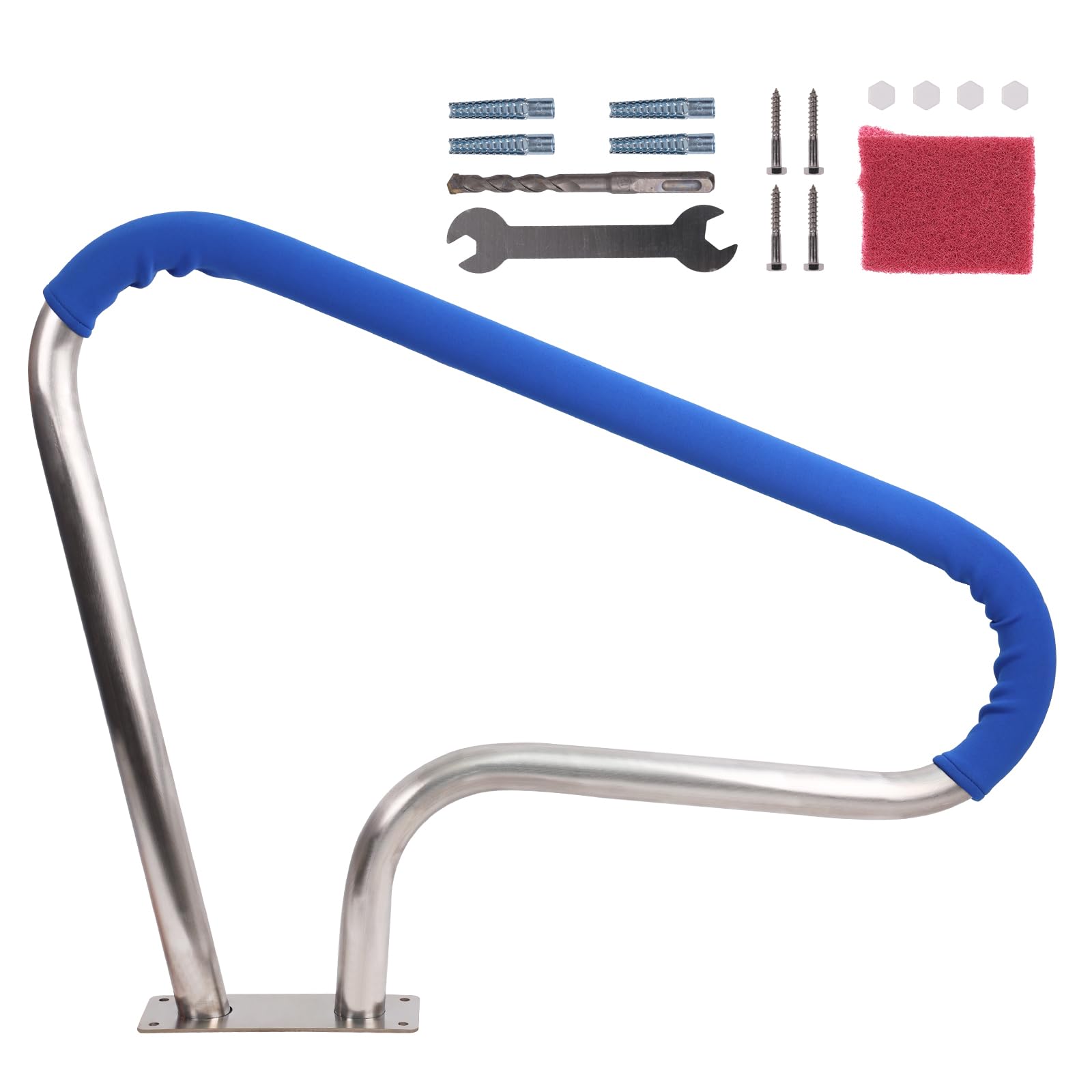 39 x 32 Inch 304 Stainless Steel Swimming Pool Handrail - Rustproof Inground Pool Stair Rail with Non-Slip Blue Grip Cover - Perfect for Pool Safety, Elderly Assistance & Easy Pool Entry/Exit