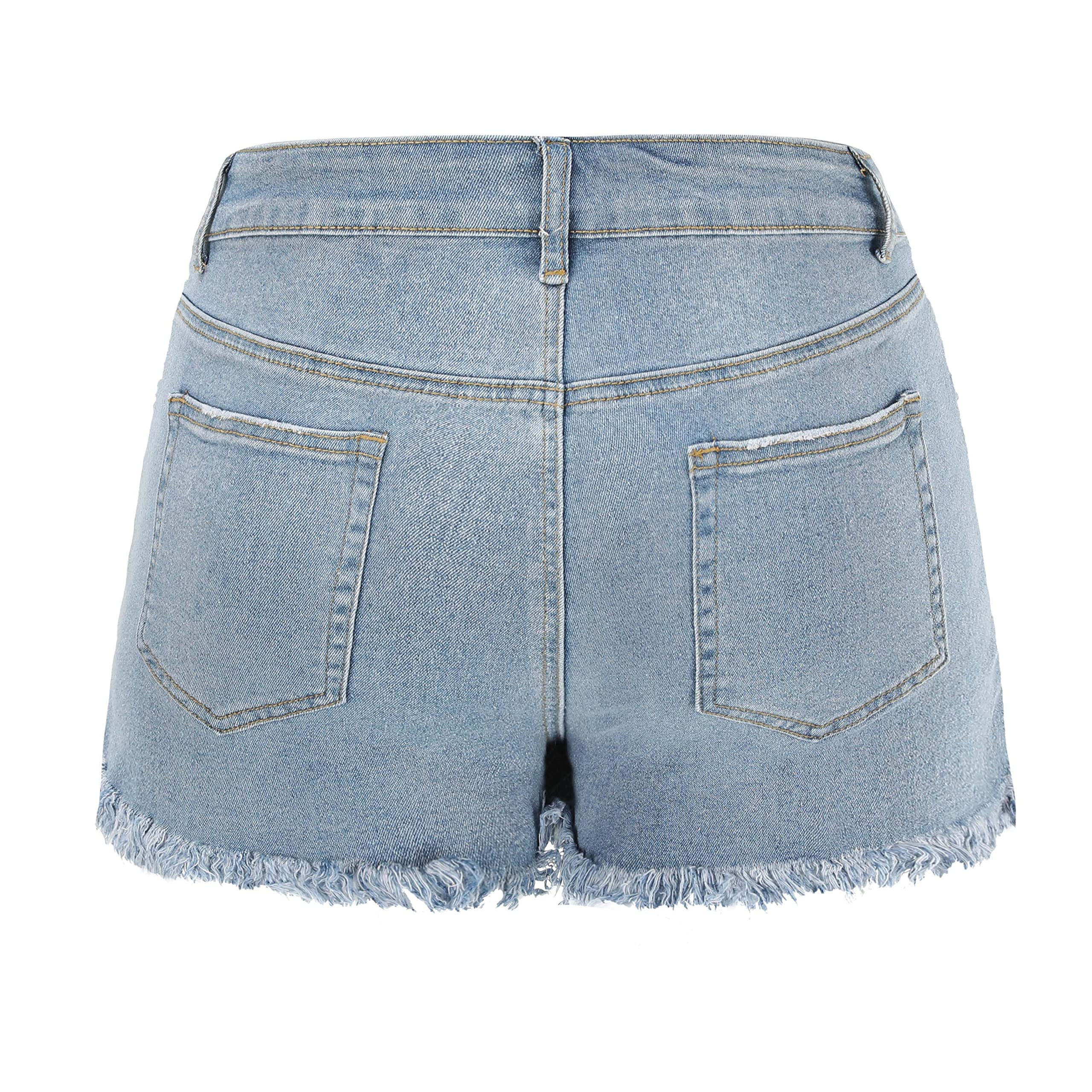 THUNDER STAR Women's Ripped Denim Shorts - Mid Rise Stretch Jean Shorts with Frayed Hem | Perfect for Summer Outfits, Casual Wear & Beach Vacations