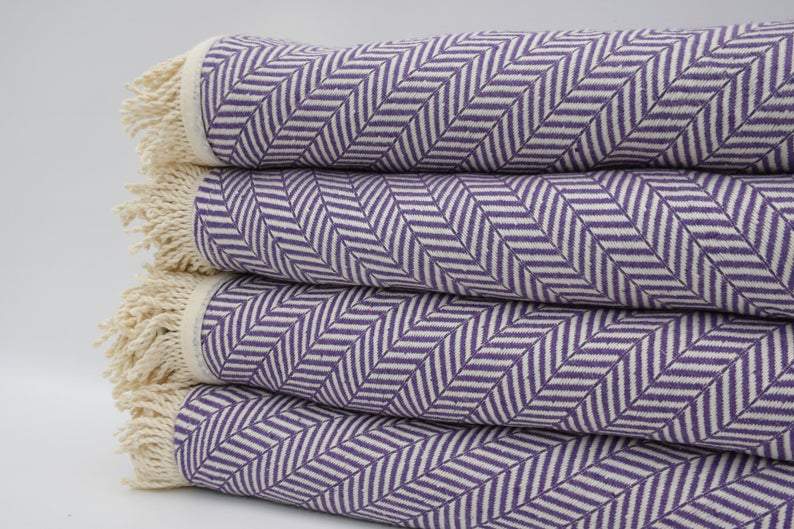 100% Cotton Round Beach Towel in Deep Purple - Soft & Absorbent for Pool, Beach, Yoga & Picnics