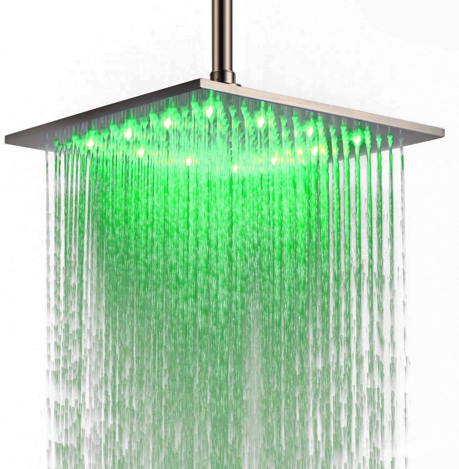 Premium 12 Inch Large Square LED Rainfall Shower Head - Stainless Steel High Pressure Ceiling Mounted Showerhead with Adjustable Brushed Nickel Finish for Luxurious Bathroom Upgrade - Perfect for Spa-Like Experience and Modern Home Decor
