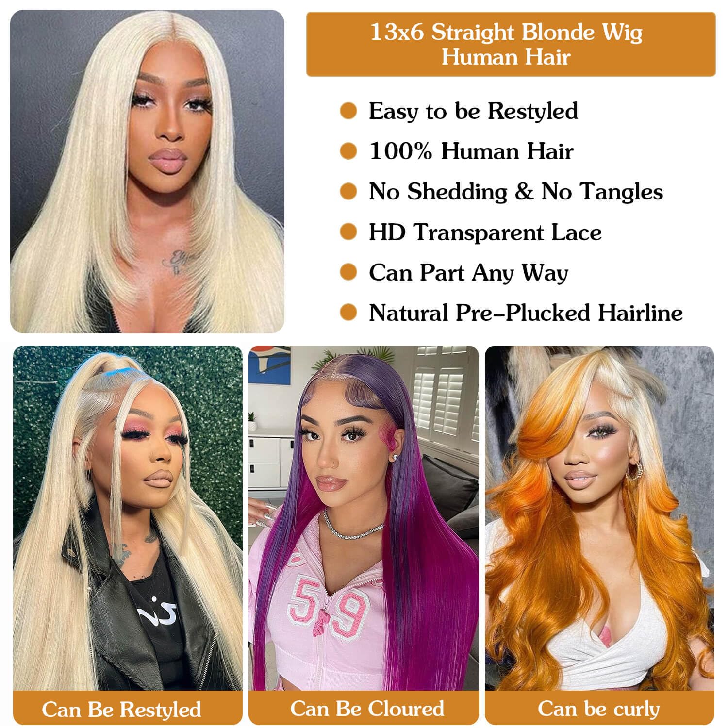 BZN 613 Blonde Lace Front Wig - 13x6 Human Hair Straight Wig 28 Inch 200 Density - Pre Plucked with Baby Hair for Natural Look | Perfect for Daily Wear, Cosplay, and Special Occasions