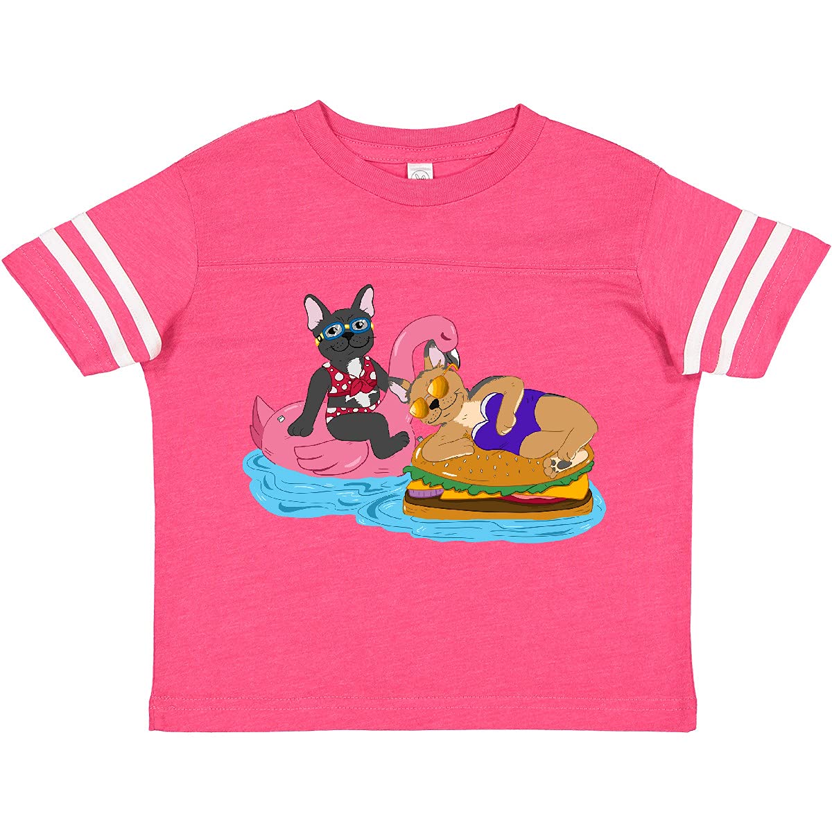Cute French Bulldogs on Pool Floaties Toddler T-Shirt - Soft & Comfortable Kids Tee for Summer Beach, Pool Parties & Casual Wear | Inktastic