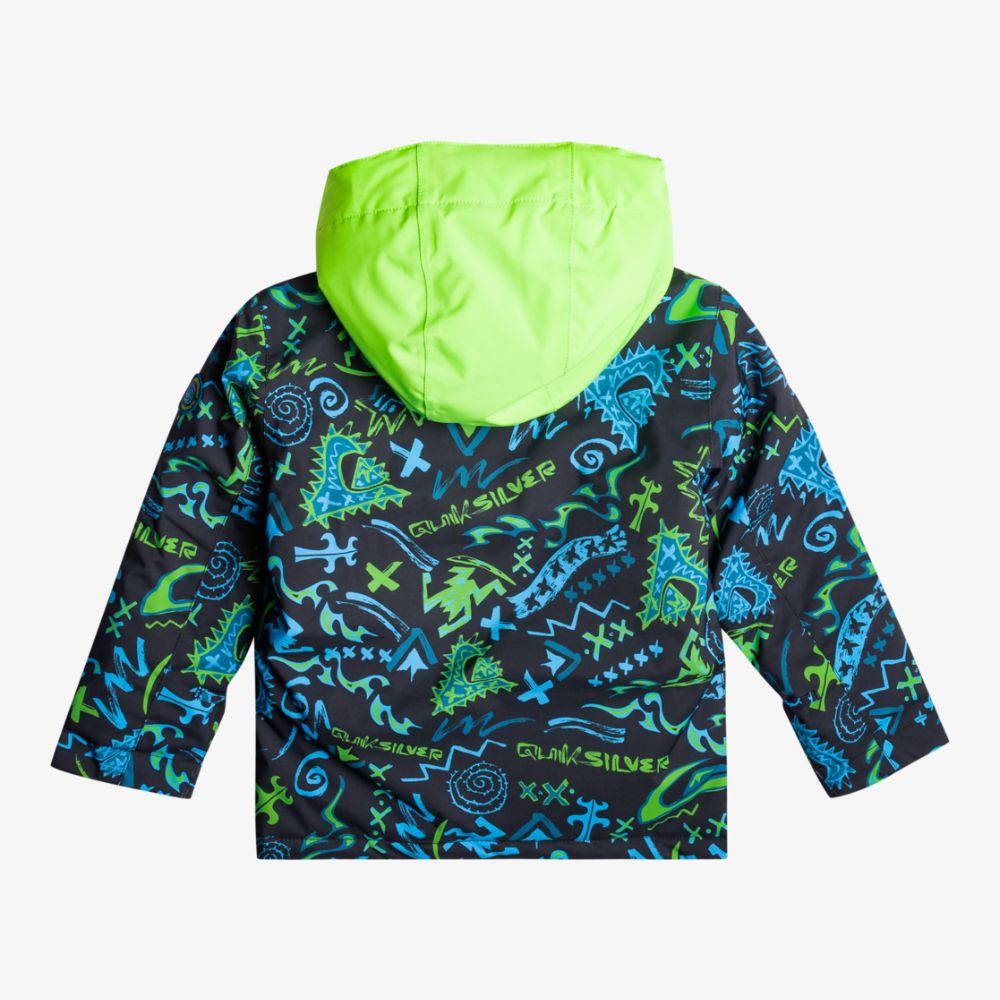 Quiksilver Little Mission Boys Ski Jacket - Waterproof Winter Coat for Kids, Insulated Snow Jacket with Hood (Tattoo/Black) - Perfect for Skiing, Snowboarding & Cold Weather Adventures