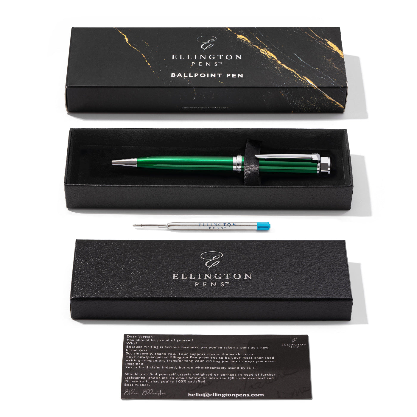 Emerald Green Sterling Silver Ballpoint Pen - Elegant Writing Instrument for Office, Business, and Gift Giving
