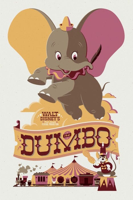 Dumbo Tom Whalen Limited Edition Disney Movie Poster - Vintage Art Print for Home Decor, Nursery, Kids Room & Disney Fan Collection