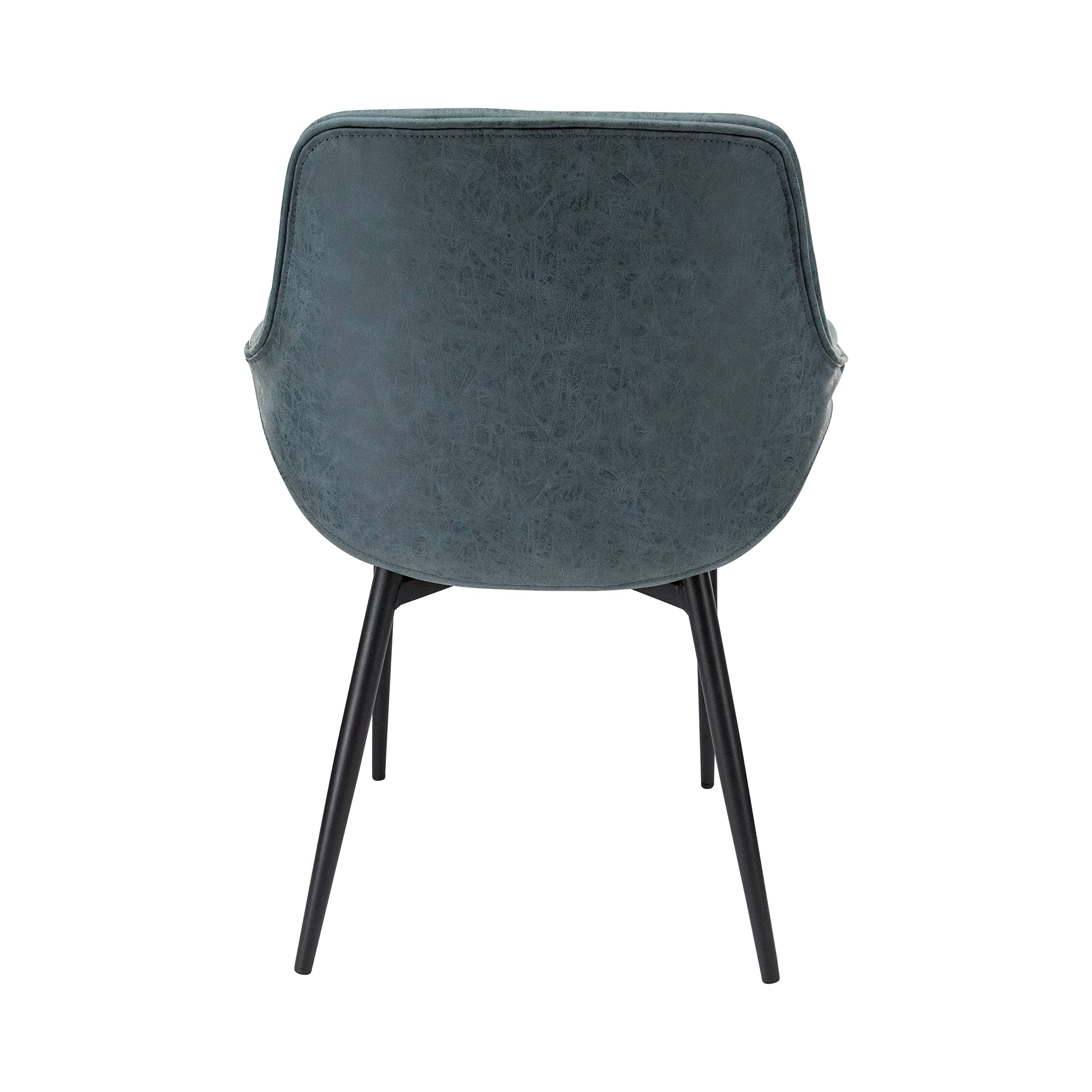 LeisureMod Markley Modern Leather Dining Armchair - Peacock Blue Kitchen Chair with Sturdy Metal Legs for Dining Room, Kitchen, or Home Office