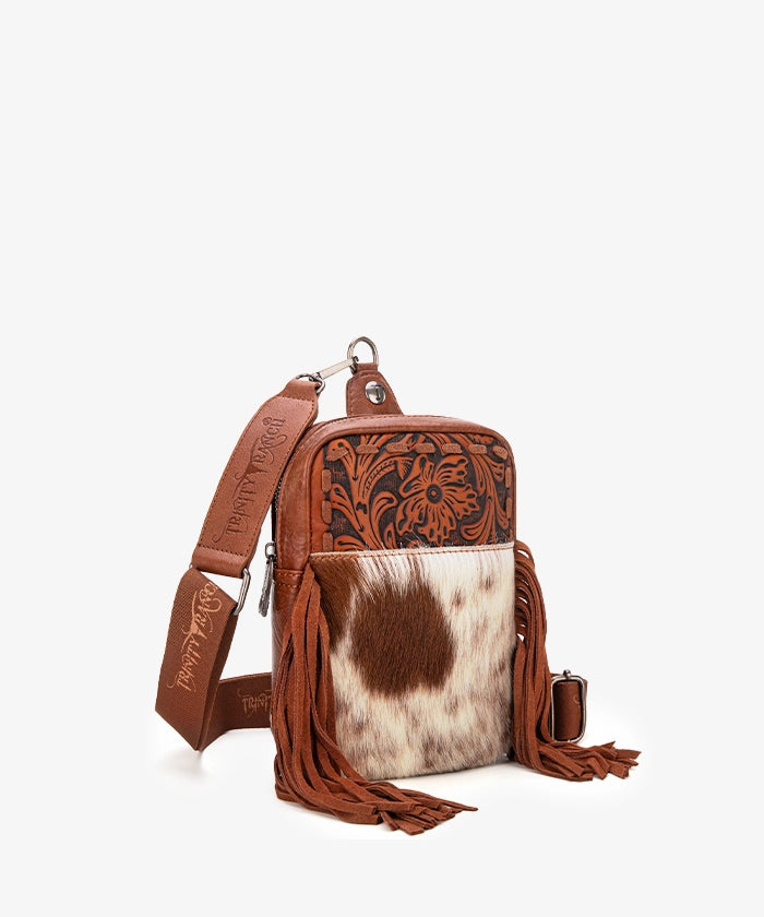 Genuine Hair-On Cowhide Fringe Sling Bag - Hand-Tooled Leather Crossbody Purse for Women | Western Boho Fashion Accessory | Perfect for Concerts, Festivals & Everyday Use