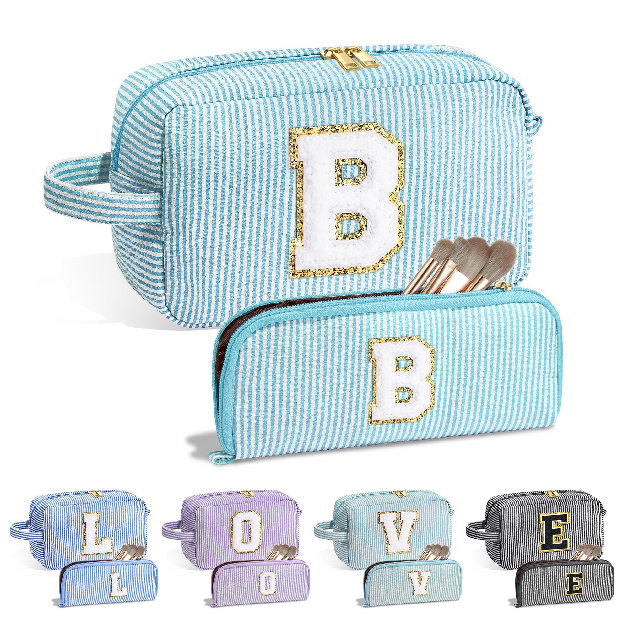 Personalized Monogram Makeup Bag for Bridesmaids - Cute Wedding Proposal Gift, Bridal Shower Present & Maid of Honor Gift - Perfect for Bachelorette Parties, Wedding Day Essentials & Travel Cosmetics Organizer