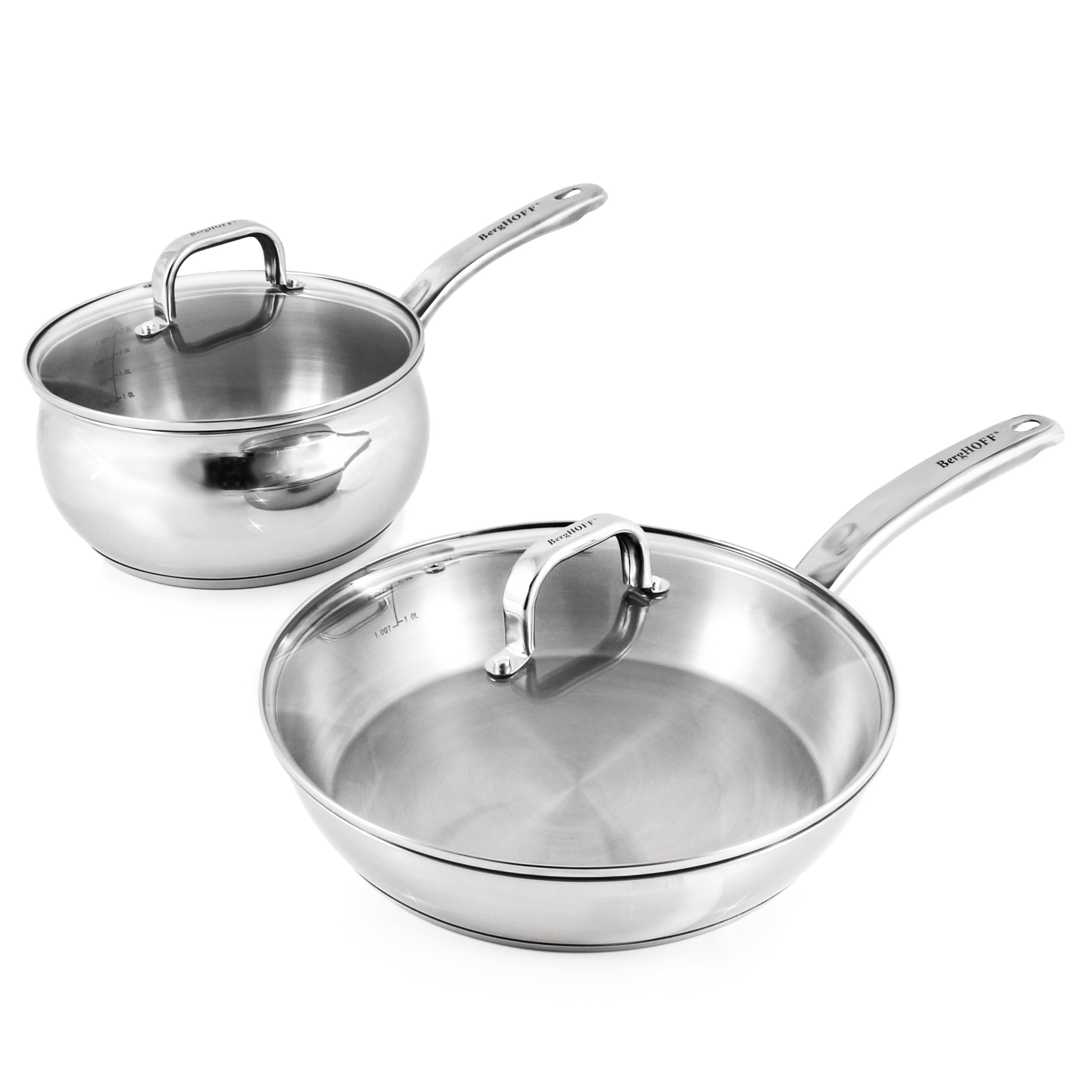 BergHOFF Belly Shape 7-Piece 18/10 Stainless Steel Cookware Set with Tempered Glass Lids - Premium Kitchen Cookware for Boiling, Frying & Sauteing - Perfect for Home Cooking & Professional Chefs