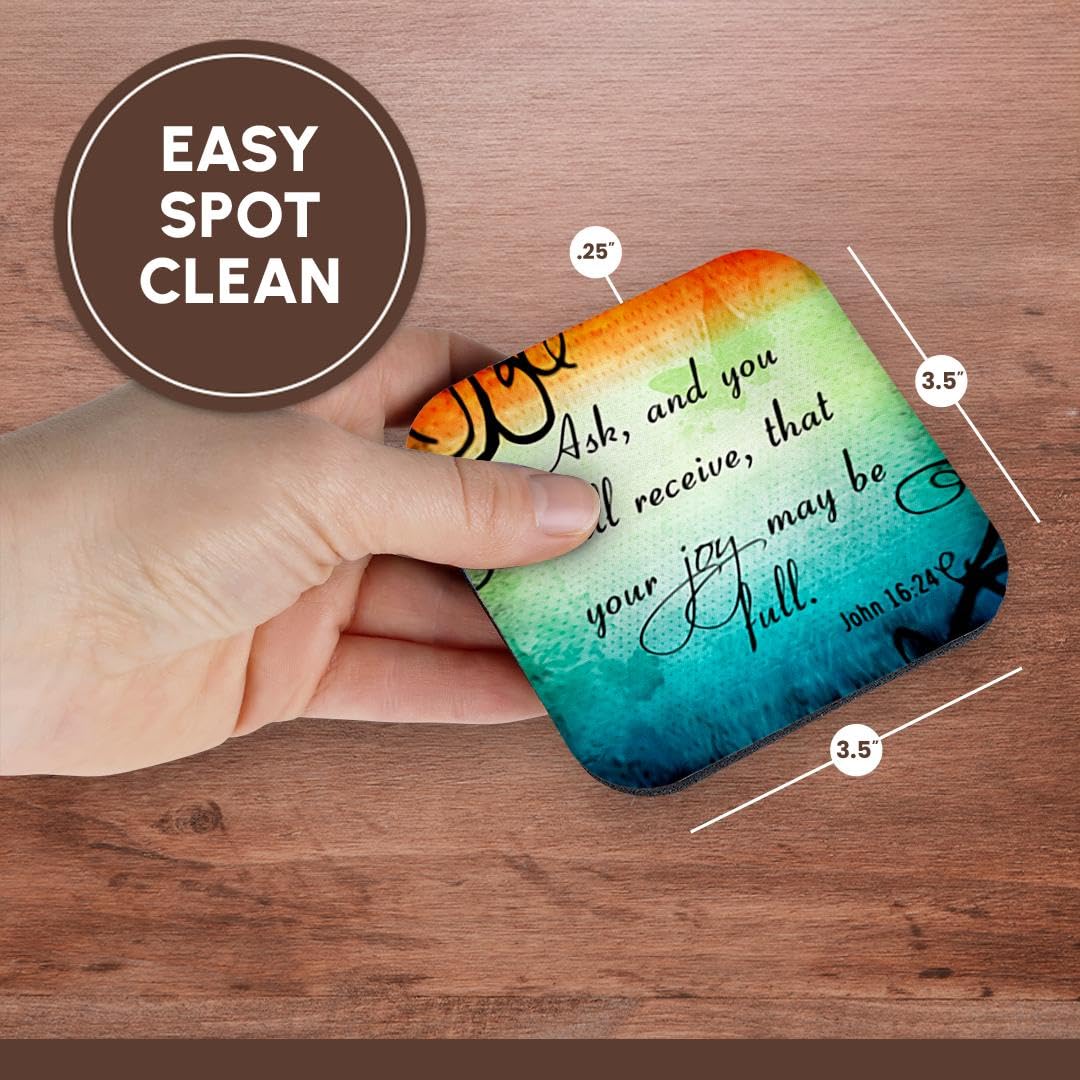 3D Rose Bible Verse Coasters - John 16:24, Set of 8 for Christian Home Decor