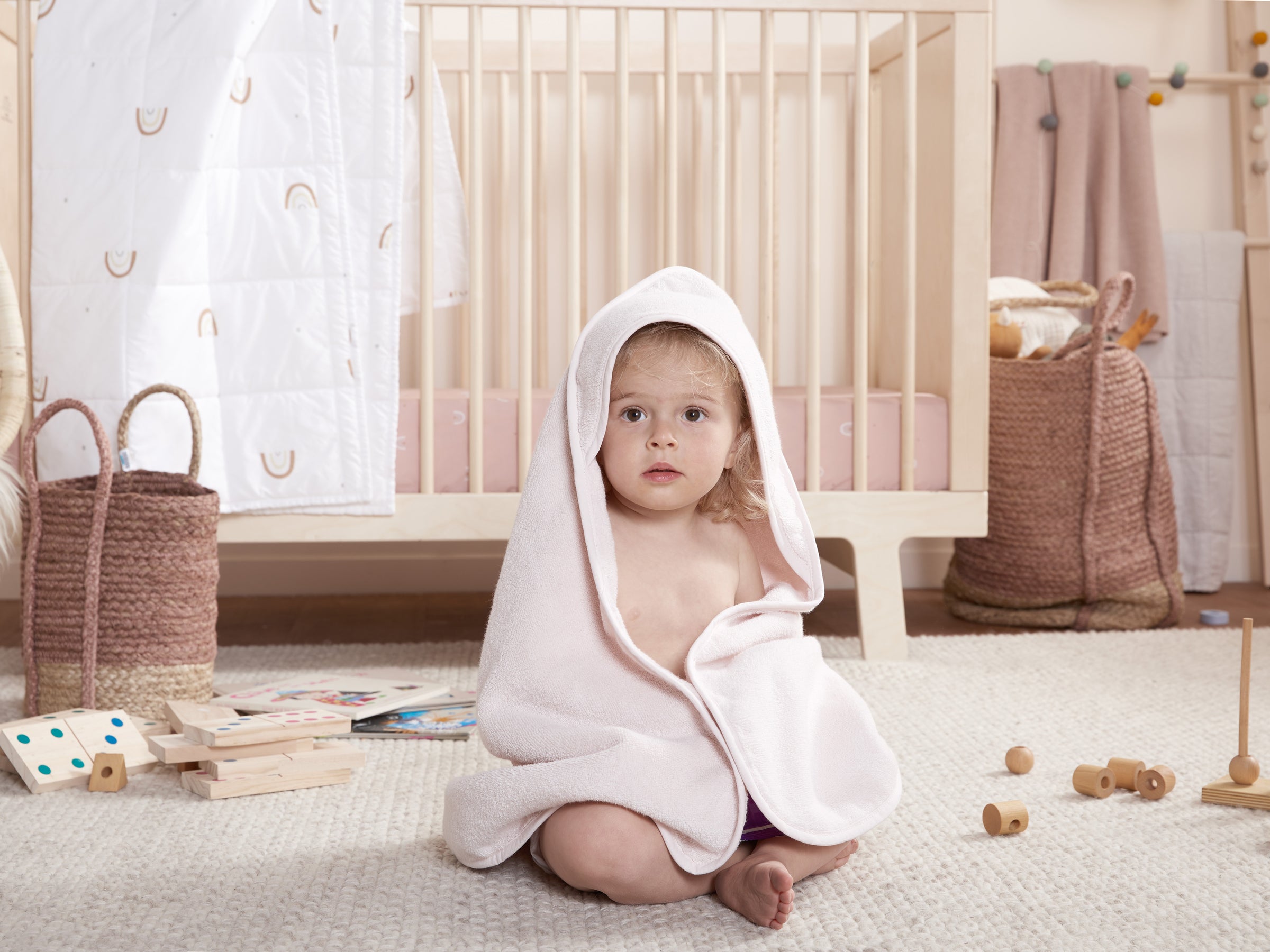 Organic Hooded Baby Towel - Soft & Absorbent Cotton Infant Bath Towel with Hood (Blush Pink) - Perfect for Newborn Bath Time, Baby Shower Gift & Toddler Swimming