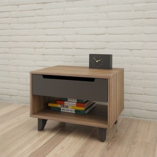 Allora 1-Drawer Nightstand - Solid Walnut Wood with Charcoal Finish | Modern Bedside Table for Bedroom, Guest Room & Apartment