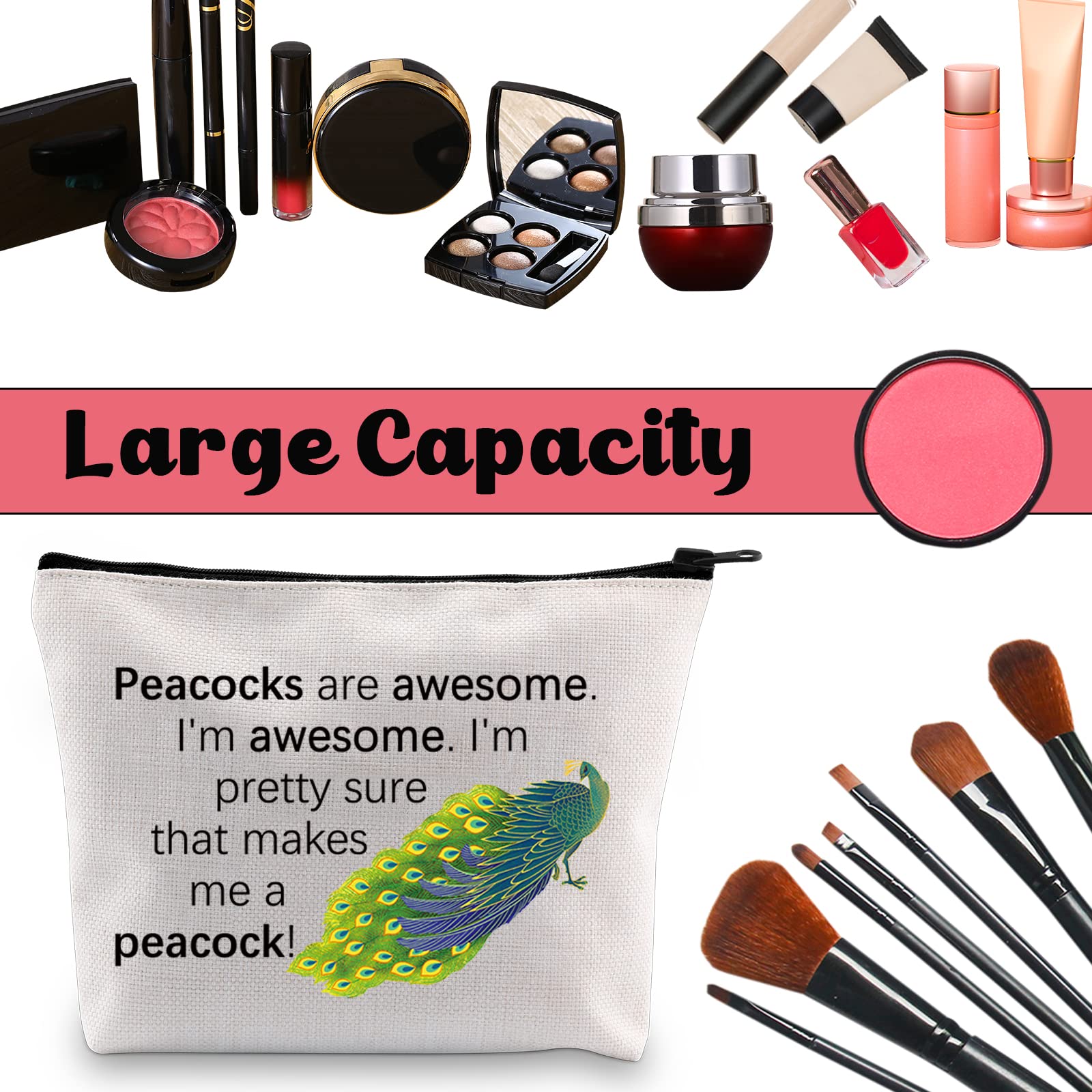 JINUP Peacock Print Cosmetic Bag - Waterproof Makeup Brush Pouch with Zipper for Travel & Storage | Perfect Gift for Peacock Lovers | Use for Cosmetics, Toiletries & Accessories Organization