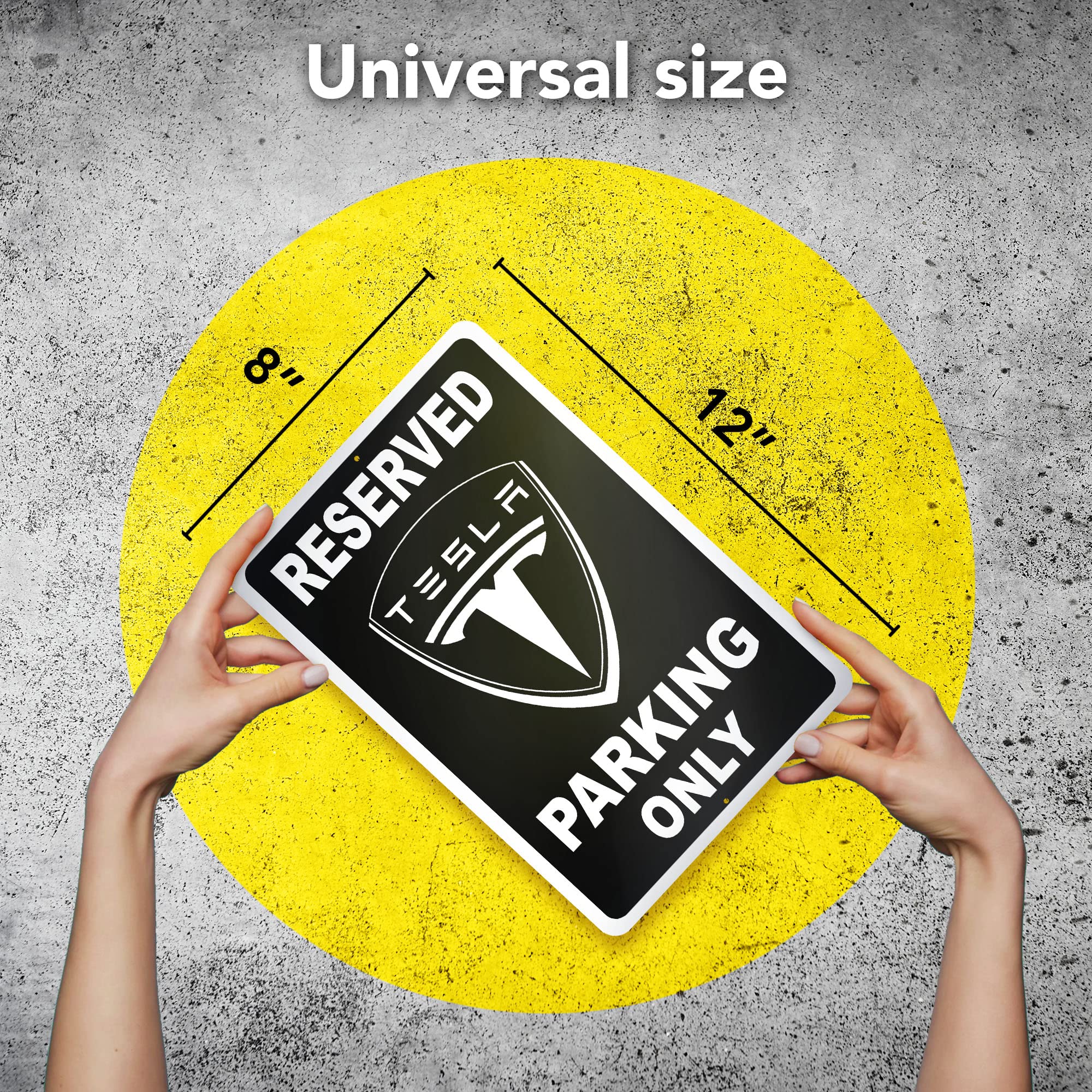 Tesla Parking Only Sign - 8x12 Inch Aluminum Garage Sign for Tesla Owners - Durable Black Parking Place Sign - Perfect Tesla Gift for Home & Office Use