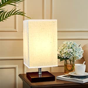 Modern Square LED Table Lamp with Fabric Shade & Solid Wood Base - 4W E27 Bulb Included | Bedside Nightstand Lamp for Bedroom, Living Room, Office & Kids Room | Perfect for Reading, Relaxing & Ambient Lighting