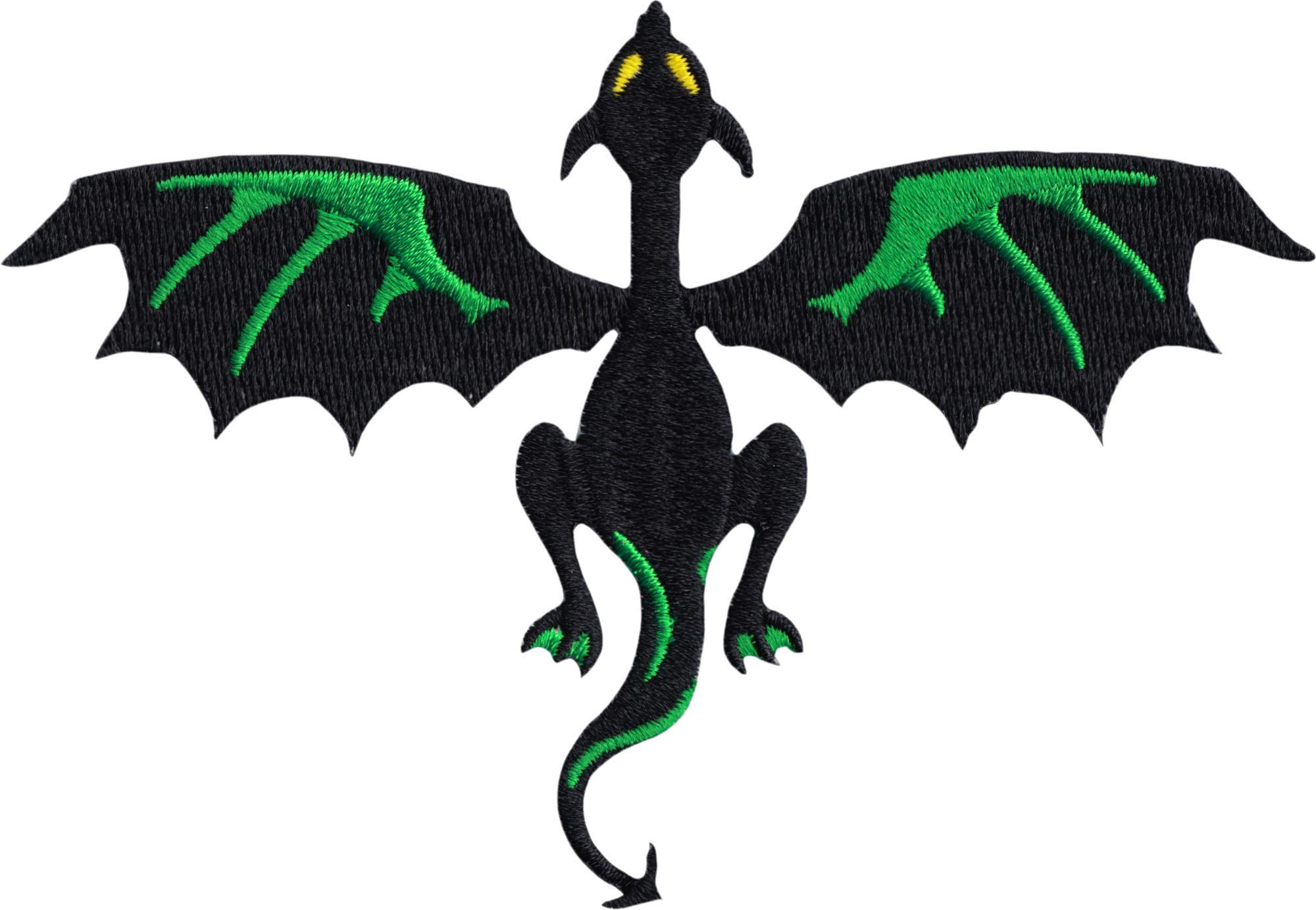 Adorably Fierce Black and Green Dragon Iron-On Patch - 4.5 Inch Embroidered Applique for Jackets, Backpacks & DIY Crafts
