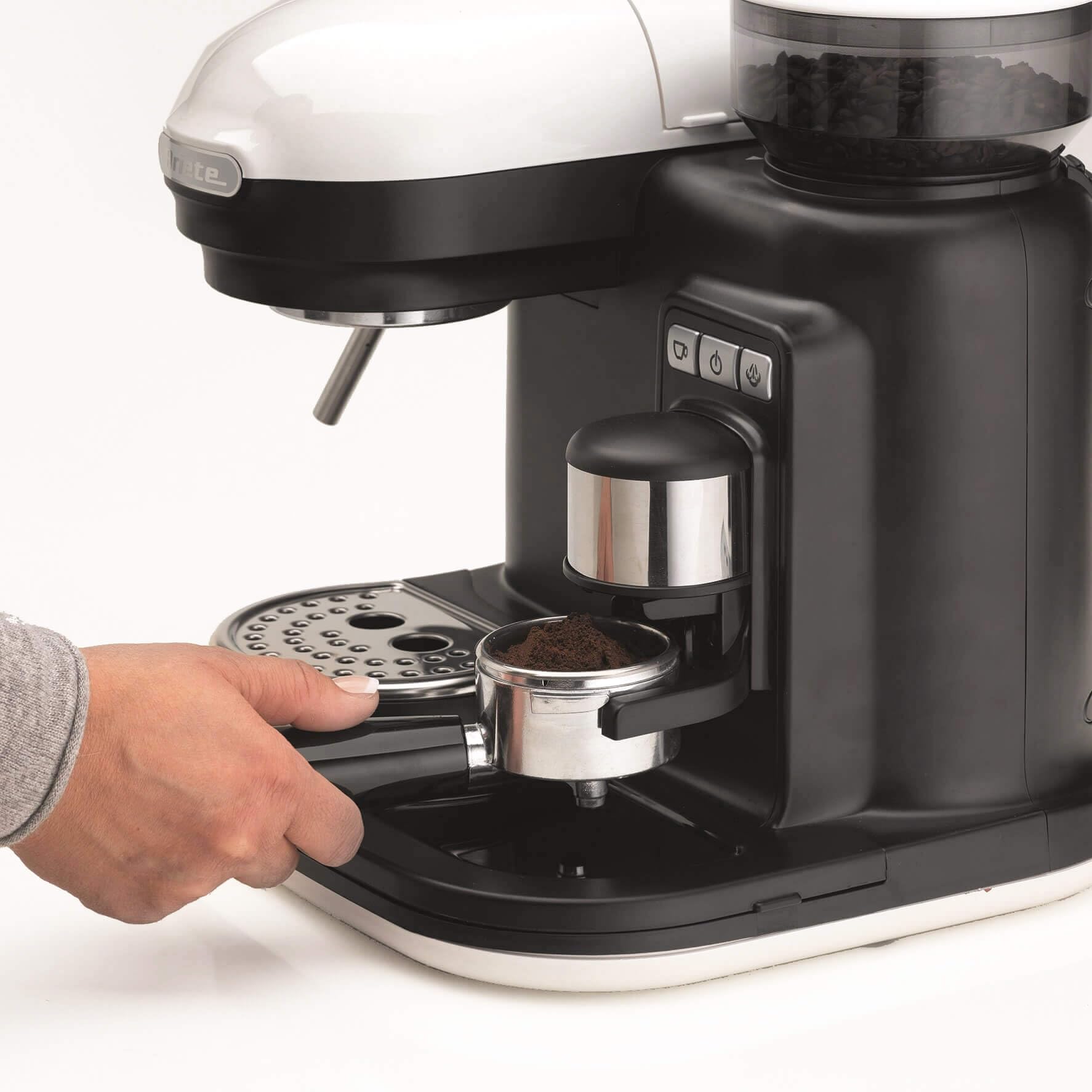 ARIETE 1318/01 Modern Espresso Coffee Machine with Built-in Grinder - White | Compact Home & Office Coffee Maker for Espresso Lovers | Perfect for Morning Brews, Afternoon Pick-Me-Ups & Entertaining Guests