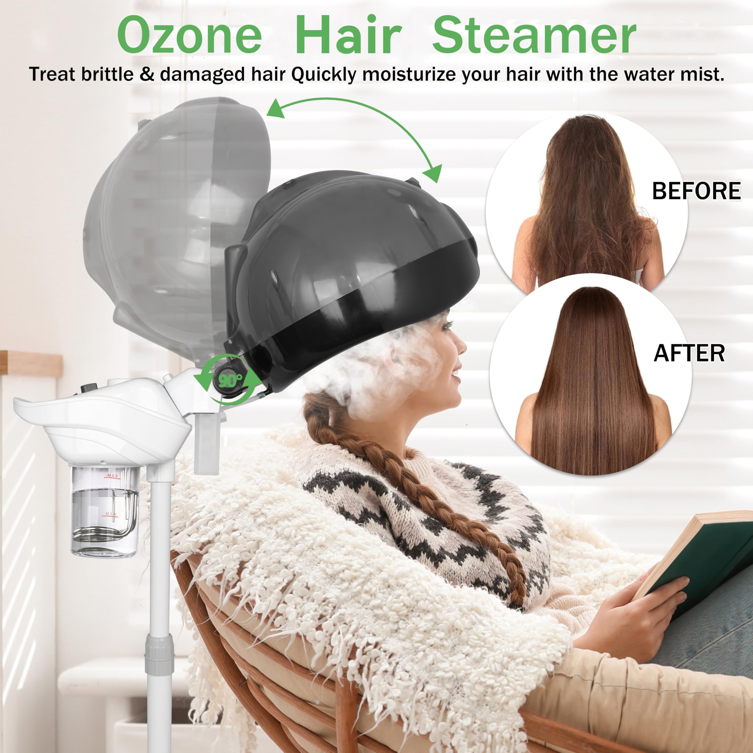 Professional 2-in-1 Hair & Face Steamer with UV Ozone - Facial Steamer Humidifier for Deep Moisturizing & Hydration - Home & Salon Use - Perfect for Spa Days, Skin Care Routine & Hair Treatments (Black)