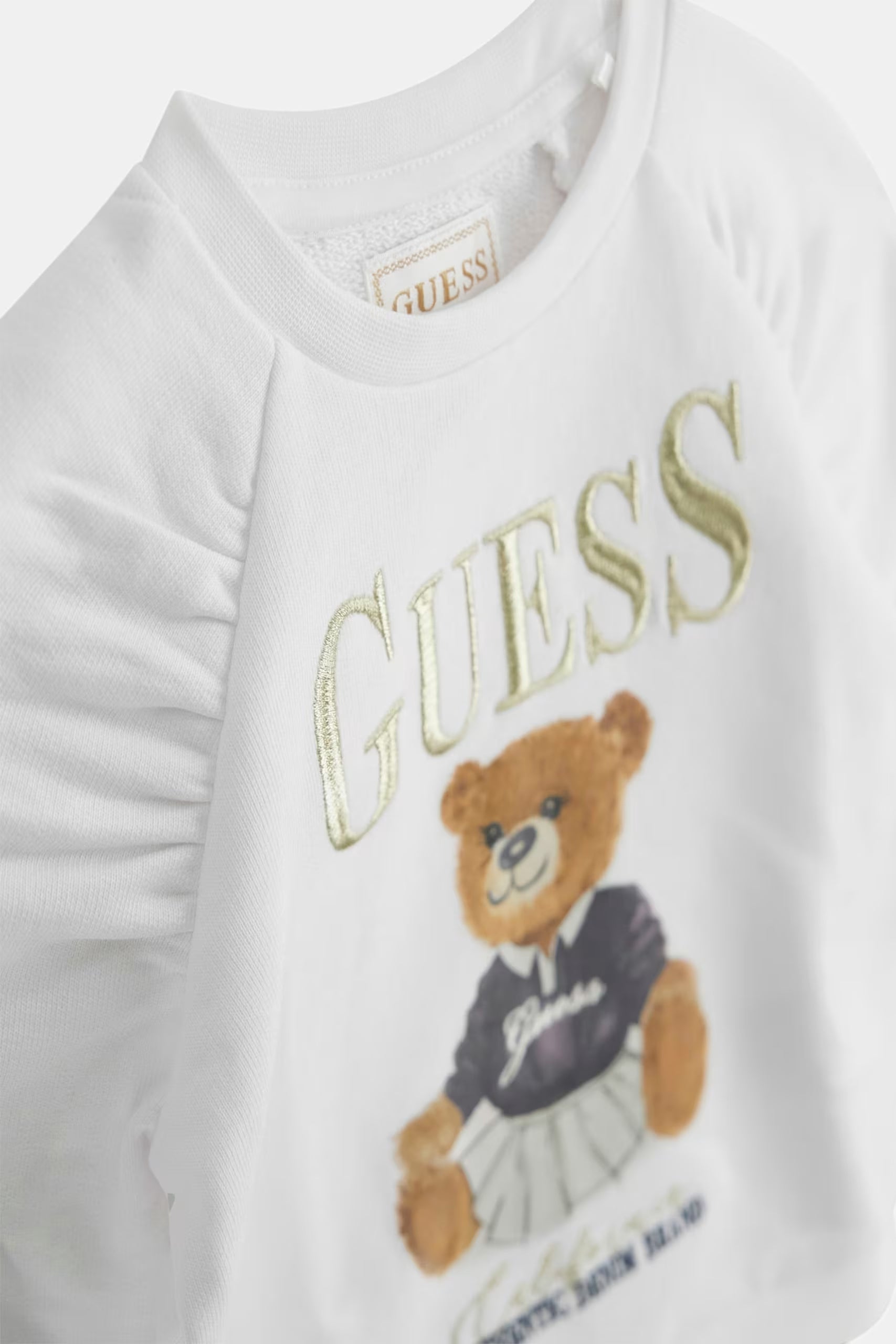 Ophelia White & Gold Bear Sweatshirt - Cute Animal Graphic Hoodie for Women | Cozy Pullover for Casual Wear, Street Style & Loungewear