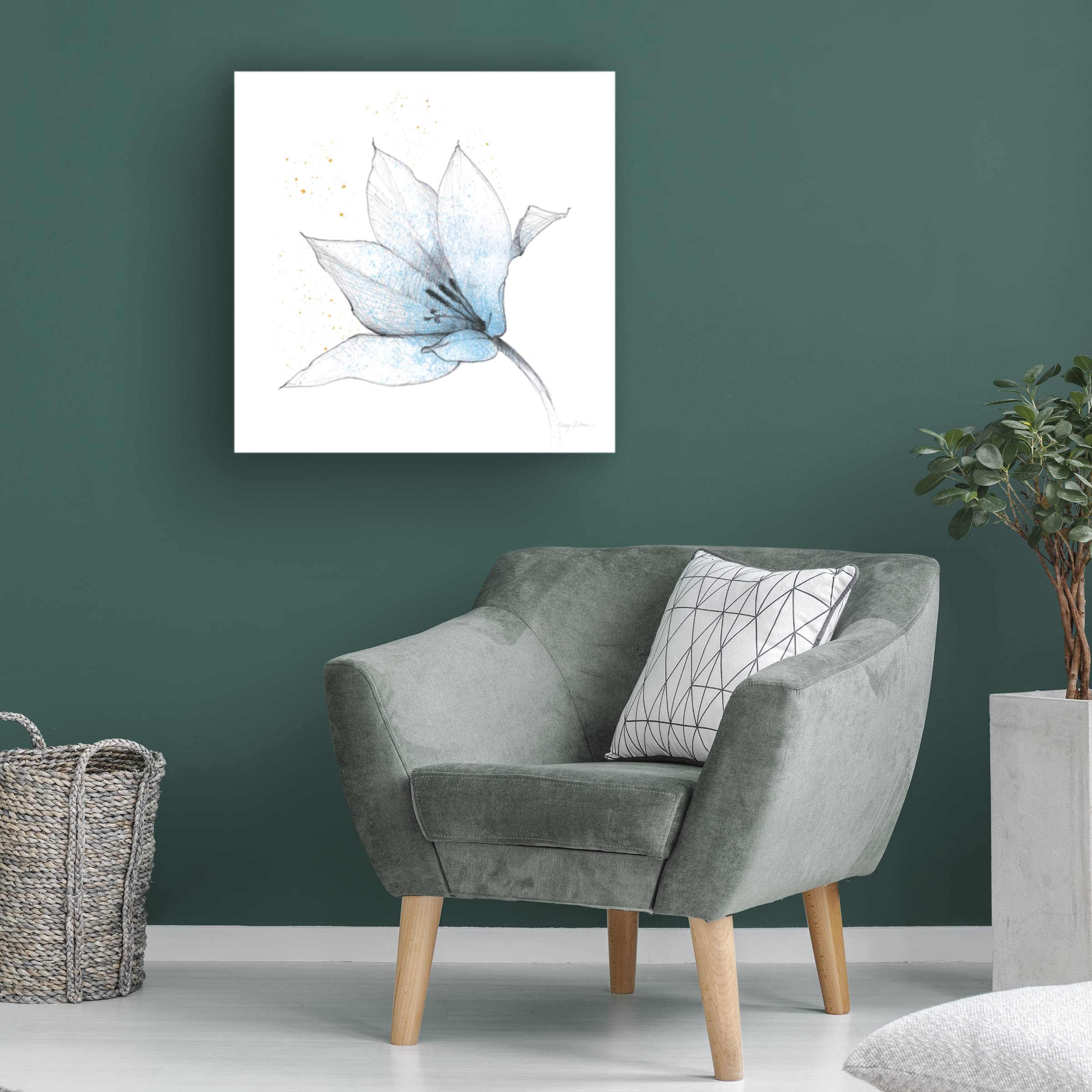 Avery Tillmon 'Blue Graphite Flower IX' Canvas Wall Art Print - Modern Botanical Home Decor for Living Room, Bedroom & Office