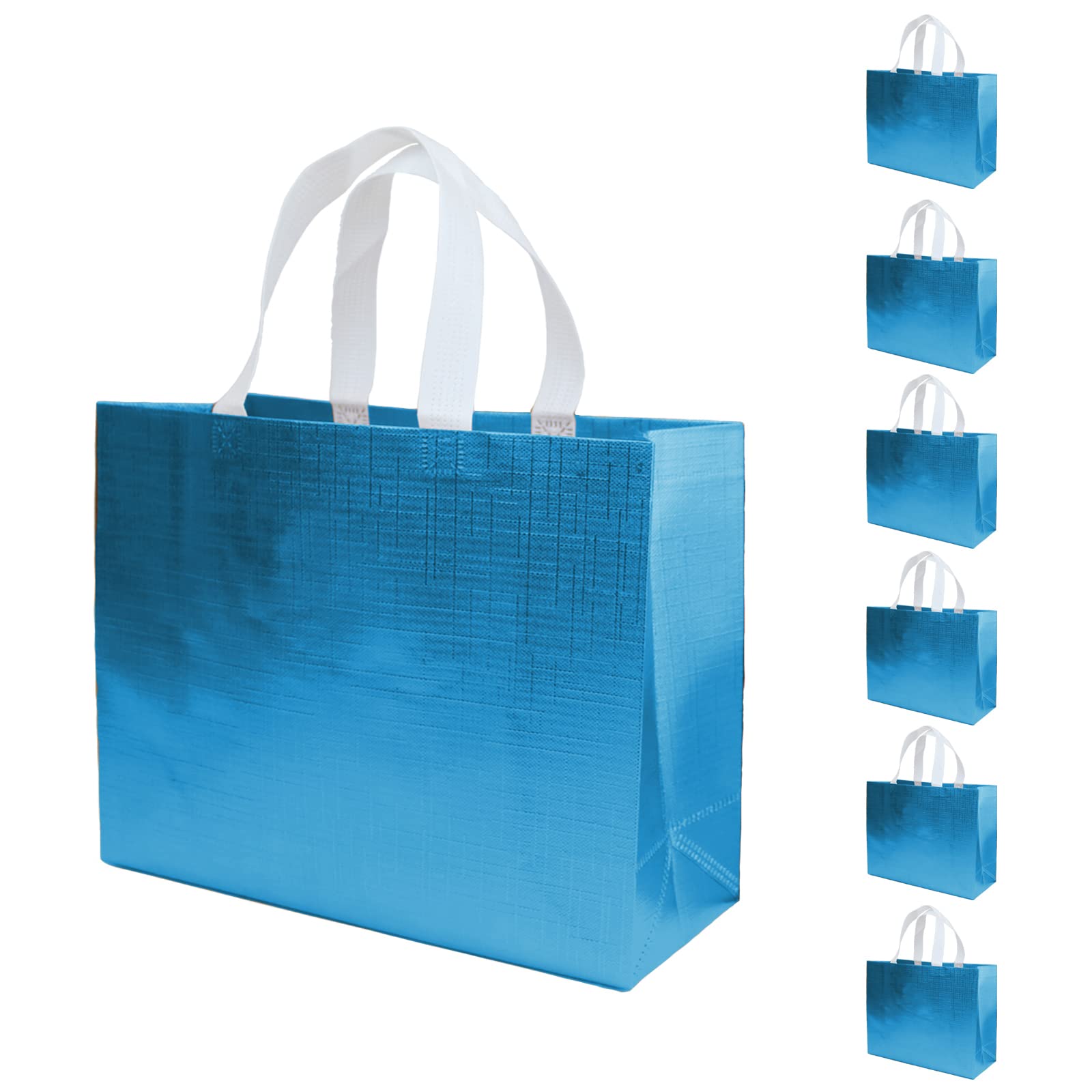 HUANN 6-Pack Large Blue Glossy Gift Bags with Handles - 13 x 5 x 11 Inch Reusable Non-Woven Present Bags for Birthday, Baby Shower, Christmas & Party Favors - Perfect for Gift Wrapping, Holiday Presents & Special Occasions