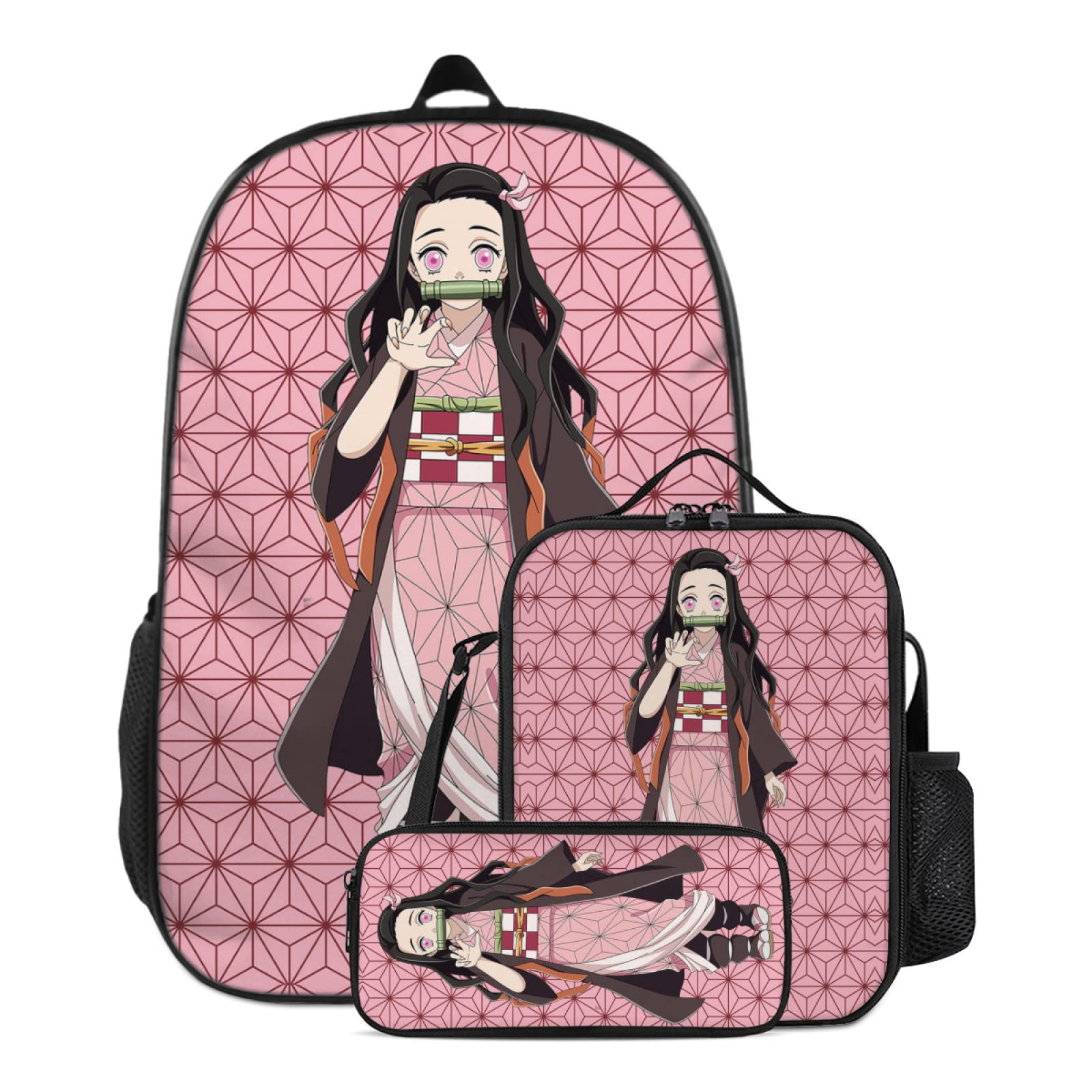 JKODLEF 3-Piece Anime Backpack Set - 17 Inch Laptop Bag for Teens with Travel Bag, Lunch Box & Pencil Case - Perfect for School, Travel & Anime Fans (Boys & Girls)