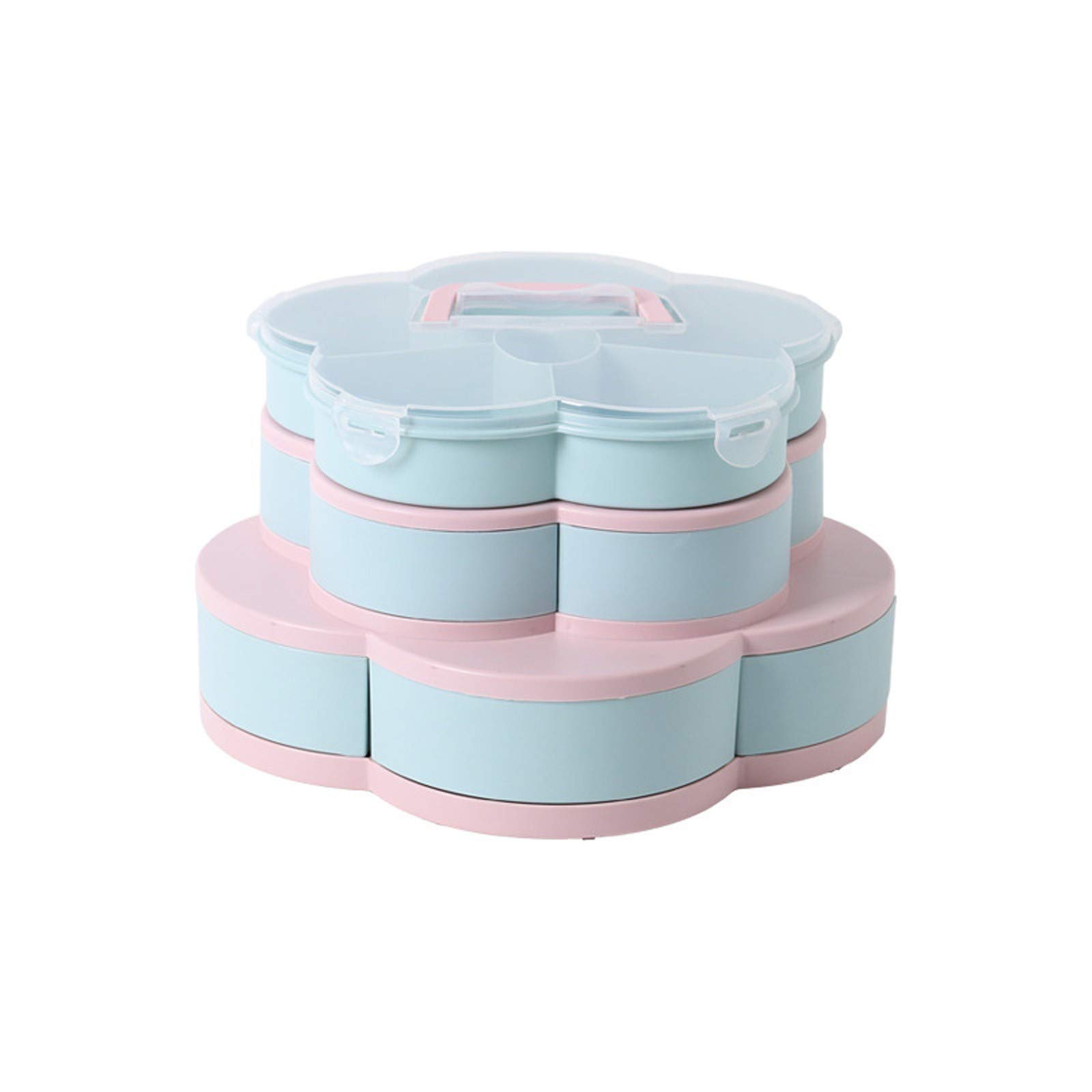 Aozhen 3-Tier Rotating Fruit Candy Storage Tray - Flower-Shaped Kitchen Organizer for Dining Table, Bar Counter & Pantry - Blue Round Serving Dish for Parties, Snacks & Home Decor (One Size)