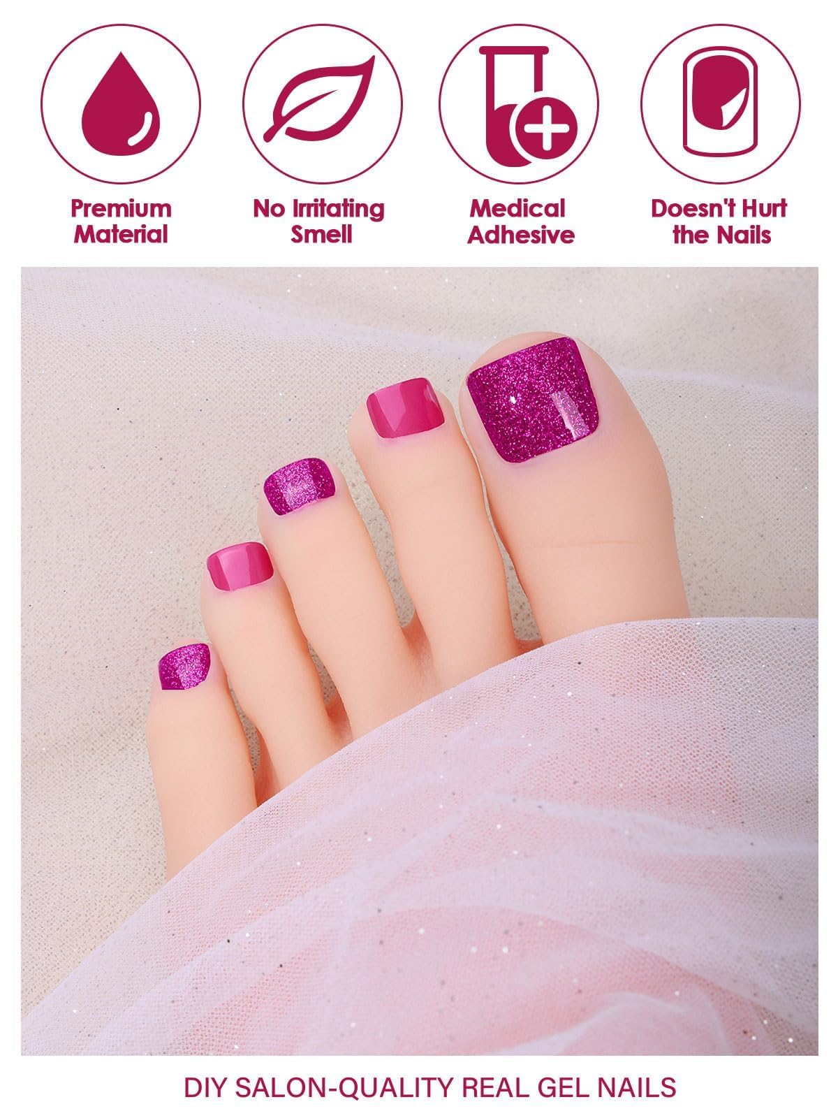 EBANKU Gel Toe Nail Stickers - Long-Lasting UV/LED Cured Gel Nail Strips for Toes, Shiny Wine Color Nail Art Wraps - Perfect for Pedicures, Summer Sandals & Special Occasions