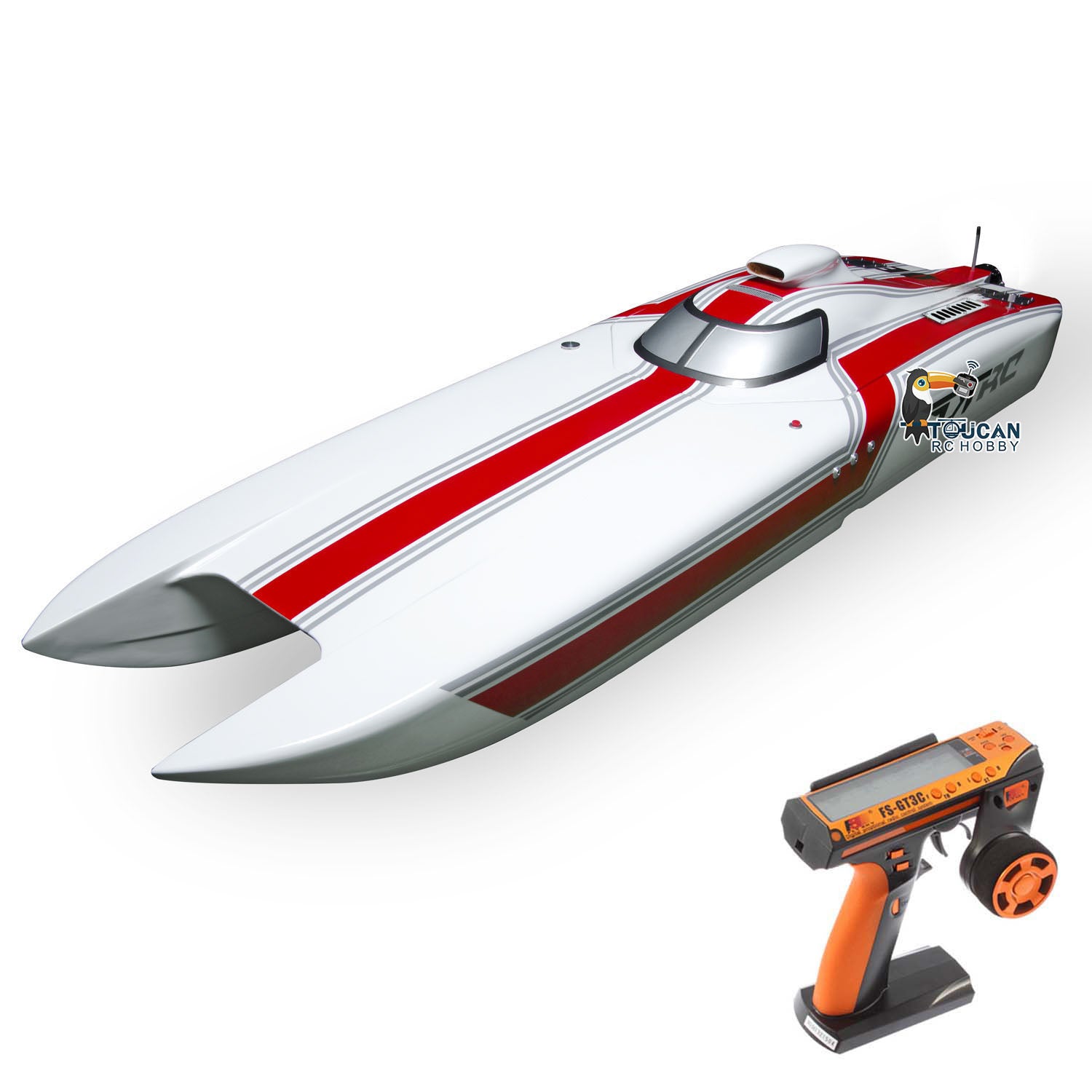 **30CC Gas-Powered RC Racing Boat - High Speed Fiber Glass DIY Model with Servo Controller (1300x360x220mm, 65-70km/h) - Perfect for Lakes, Ponds & Competitive RC Boat Racing**