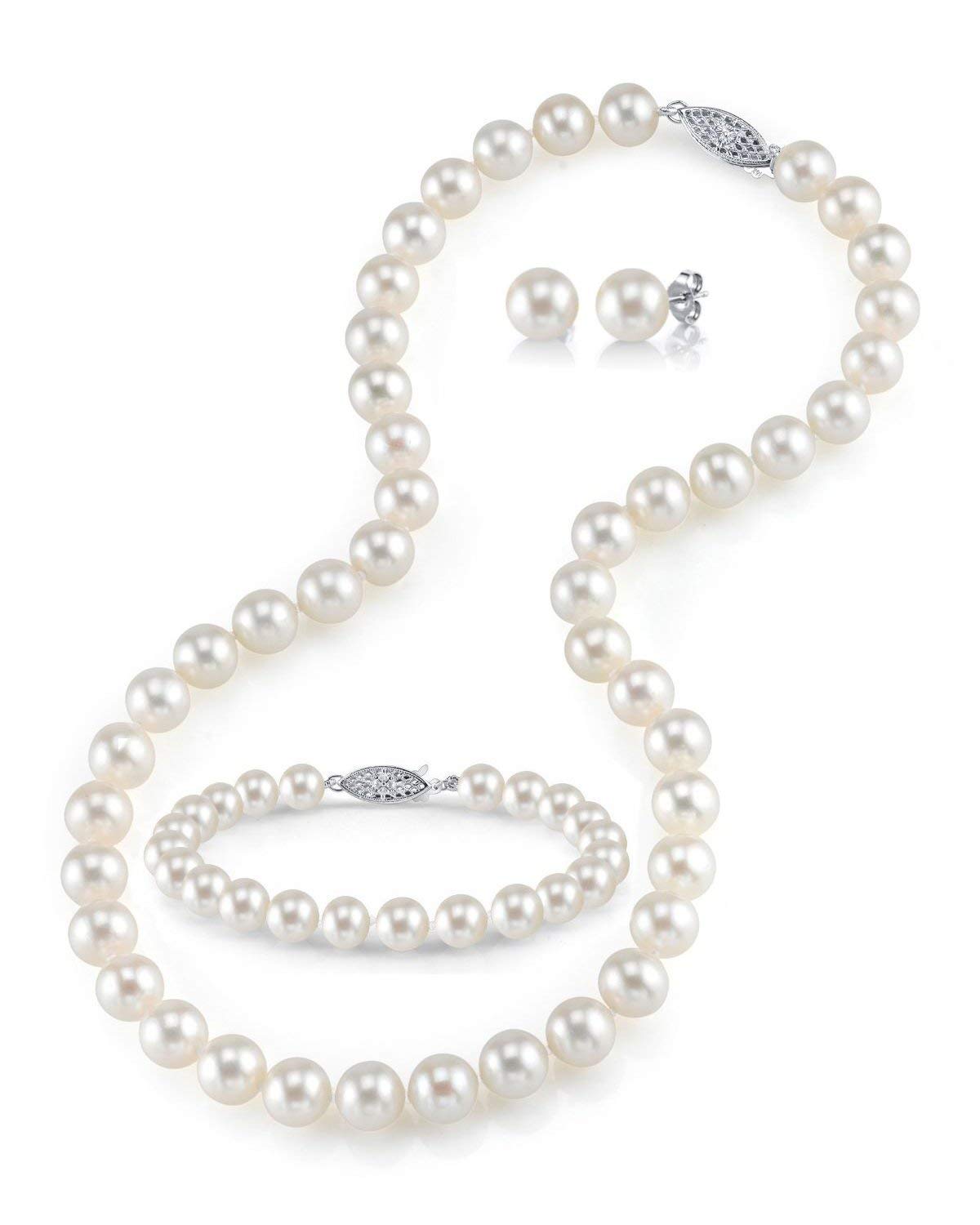 14K Gold Freshwater Pearl Jewelry Set for Women - Necklace, Earrings & Bracelet | Genuine Cultured Pearls Gift for Wedding, Anniversary & Special Occasions | THE PEARL SOURCE