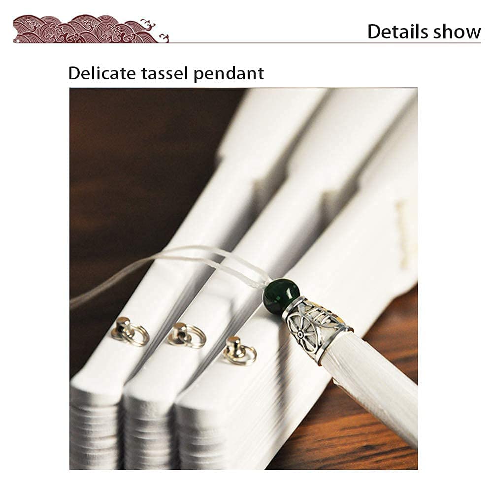 Premium White Tassel Chinese Handheld Folding Fan - Elegant Traditional Asian Fan for Wen Kexing Cosplay, Summer Cooling & Home Décor | Perfect for Costume Parties, Photo Shoots & Cultural Events