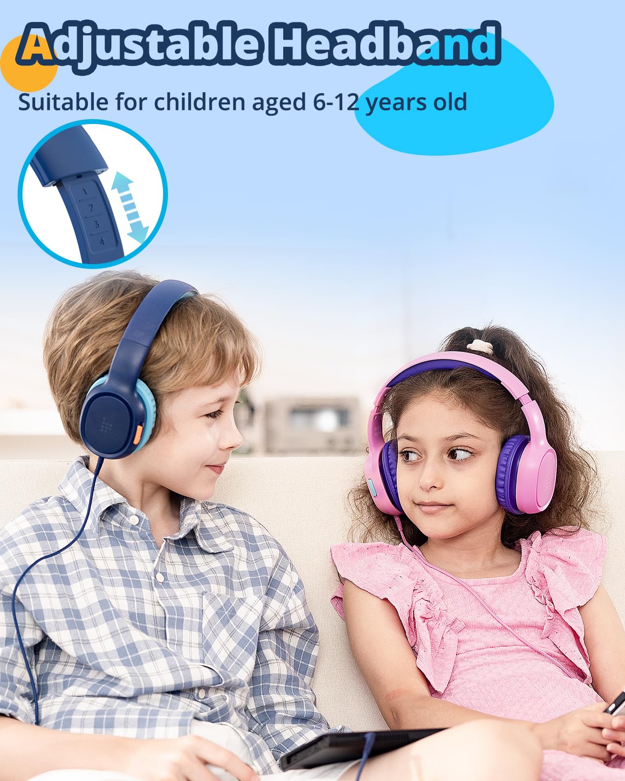 Tronsmart KH01 Kids Headphones - Foldable Over-Ear Safe Volume (85/93dB) HD Stereo Wired Headphones for Boys & Girls with 3.5mm Jack - Perfect for School, Travel, Tablets, Kindle & Online Learning
