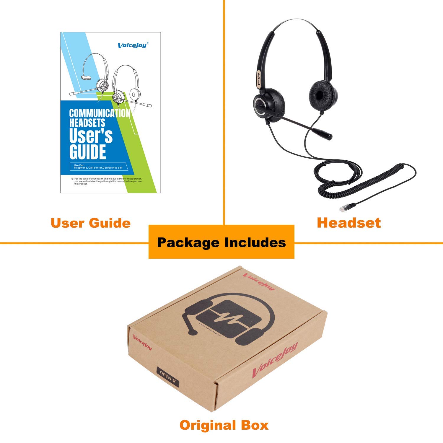 VoiceJoy Professional Binaural Telephone Headset with Noise Canceling Mic - Compatible with Yealink T21/T22/T42, Avaya 1608/1616/9611/9640, Grandstream GXP1400 & Panasonic KXT IP Phones - Ideal for Call Centers, Office Communication & Remote Work