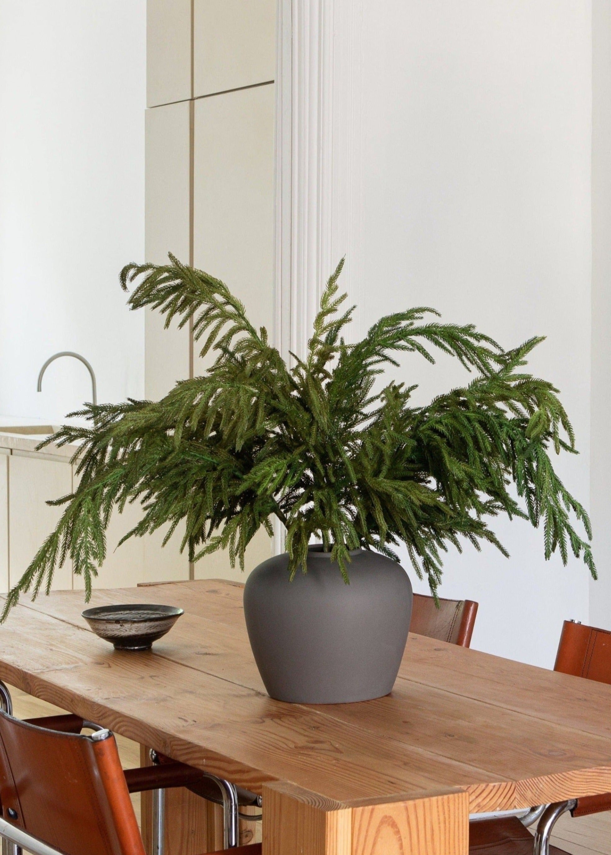 Smokey Slate Large Clay Table Vase - Handcrafted Ceramic Home Decor for Living Room, Dining Table & Office Centerpiece