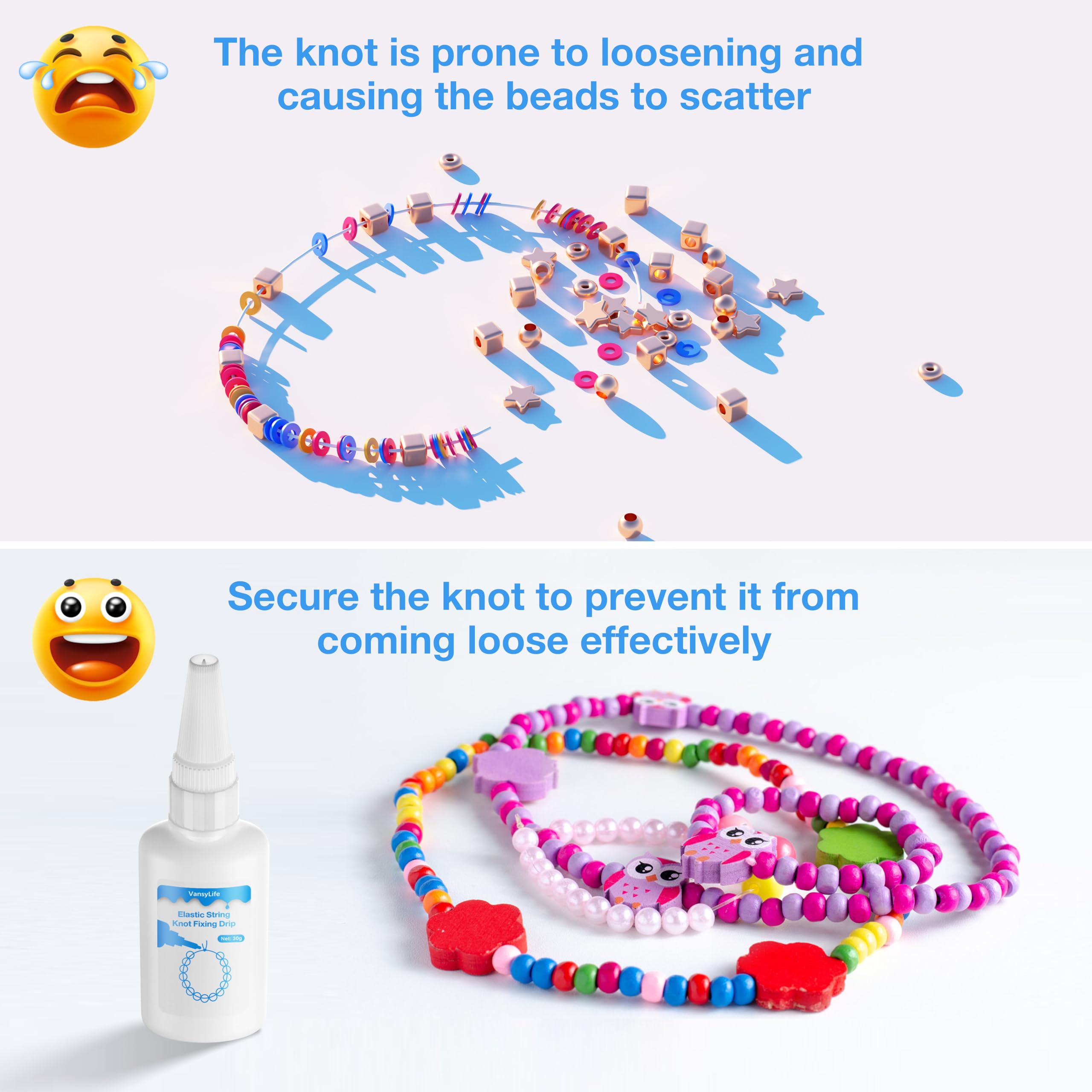 Stretchy Elastic Bracelet String for Jewelry Making - Professional Knot Fixing Drip to Keep Beaded Bracelets Secure - Clay Beads Jewelry Glue & DIY Craft Supplies (30g x 2) - Perfect for Handmade Bracelets, Beading Projects & Jewelry Repair