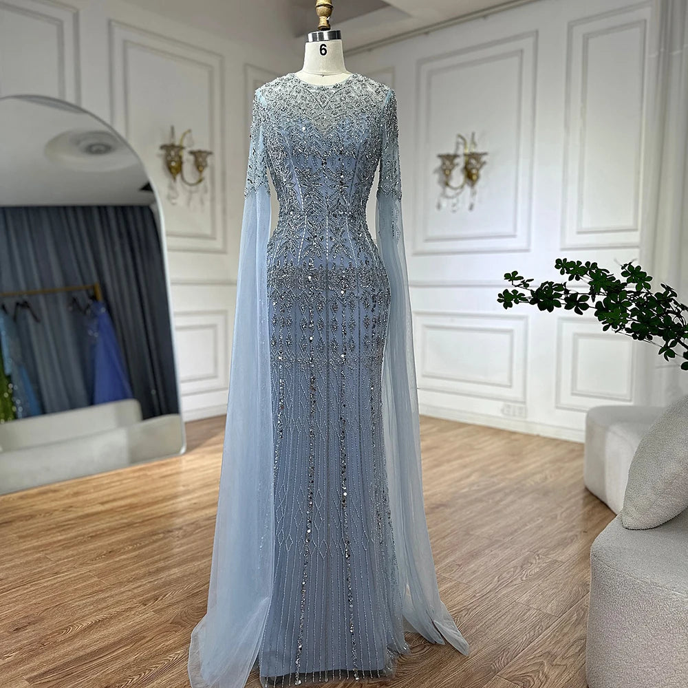 Luxury Dubai Saudi Arabia Caramel Mermaid Evening Gown with Elegant Cape Sleeves & Beaded Details - Formal Dresses for Weddings, Galas & Special Occasions