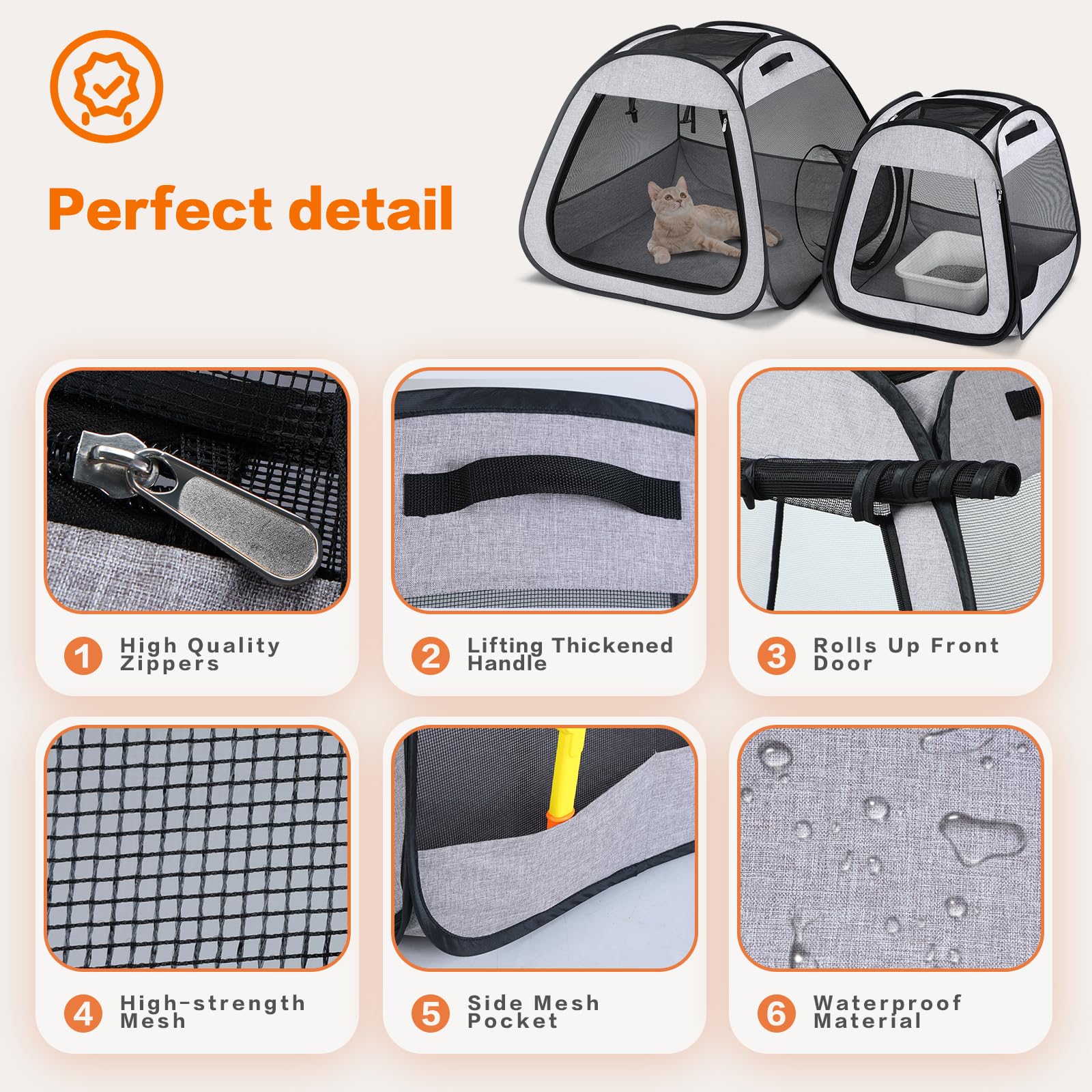 Portable Pet Playpen for Cats & Dogs - Indoor & Outdoor Cat Enclosure, Pop-Up Cage for Kittens, Puppies & Small Animals - Travel & Camping Essential (Gray) | Perfect for Home, Yard, Camping & Road Trips