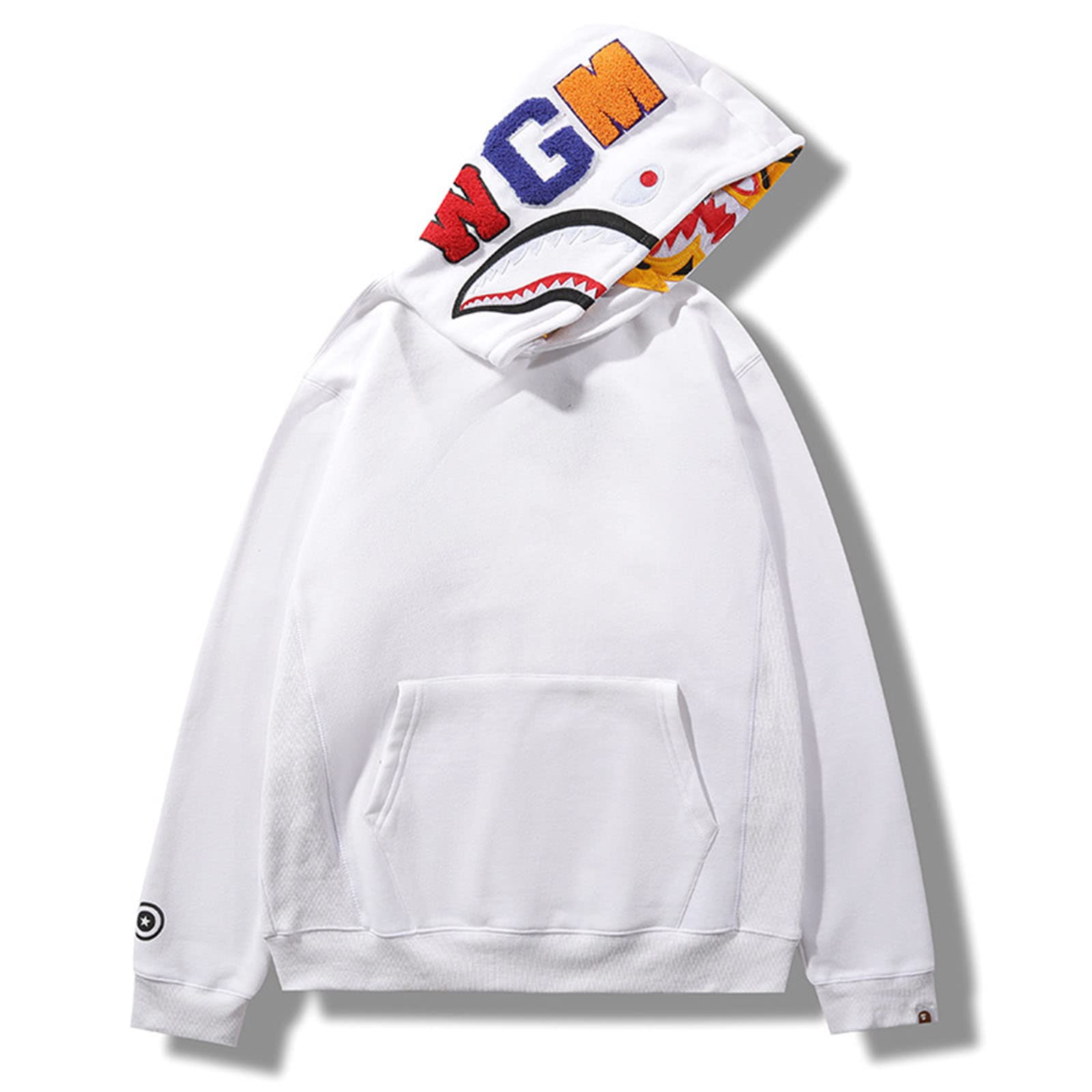 BAPE Shark Men's Hoodie - Thin Black Cotton Hooded Pullover Sweatshirt for Men & Women | Hip Hop Streetwear Jacket (White, 3XL) | Perfect for Casual Wear, Street Fashion & Urban Lifestyle