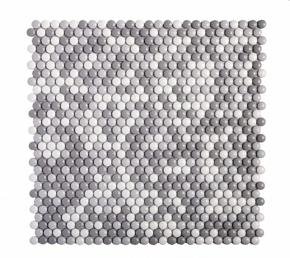 Gray Penny Round Recycled Glass Mosaic Tile - 11.11 Sq Ft per Box (10 Sheets) - Eco-Friendly Backsplash & Shower Wall Tile for Bathroom, Kitchen, and Pool Designs