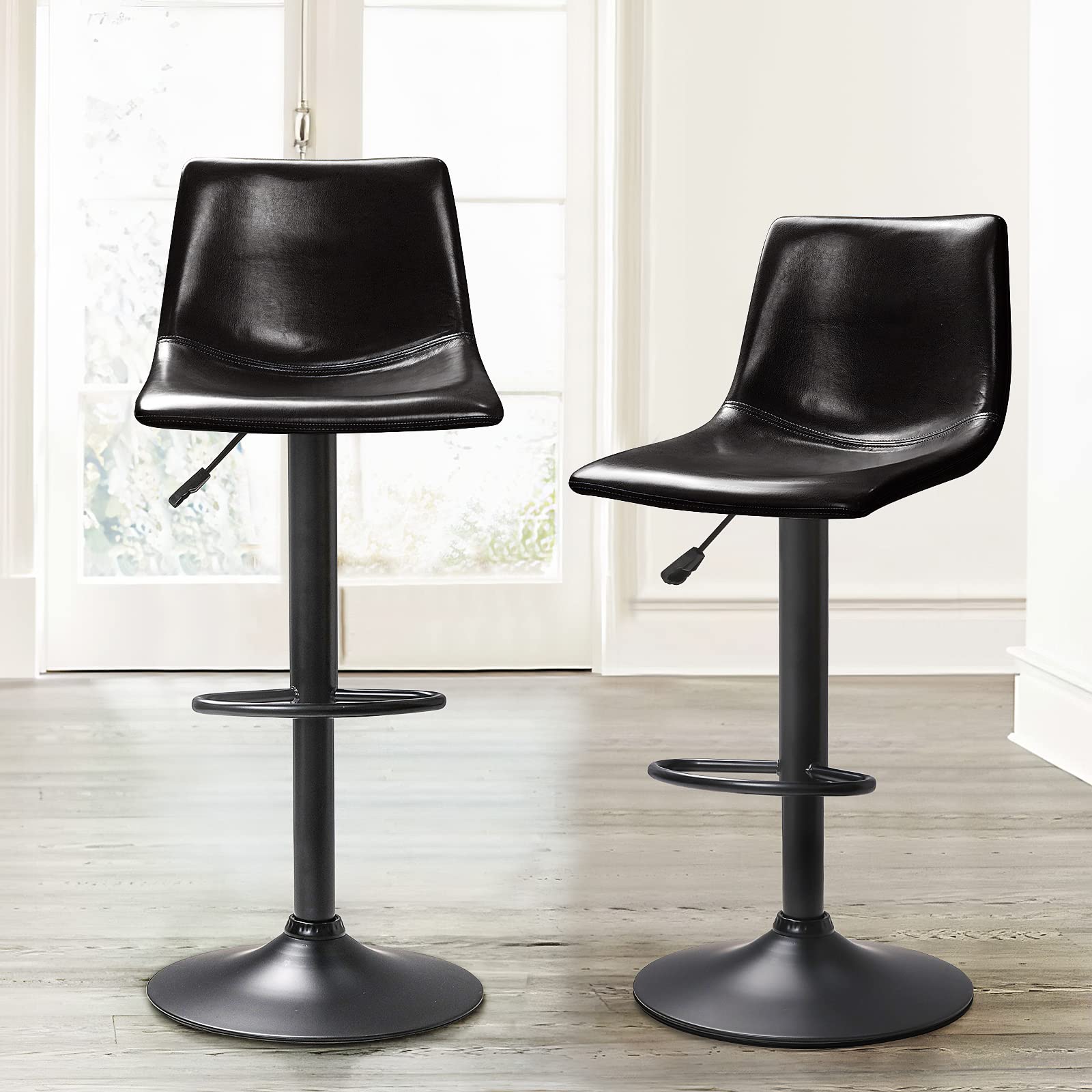 Waleaf Adjustable Swivel Bar Stools Set of 2 - 350 LBS Capacity PU Leather Counter Height Stools with Backrest & Footrest - Perfect for Kitchen Island, Home Bar, Dining Room & Pub Settings
