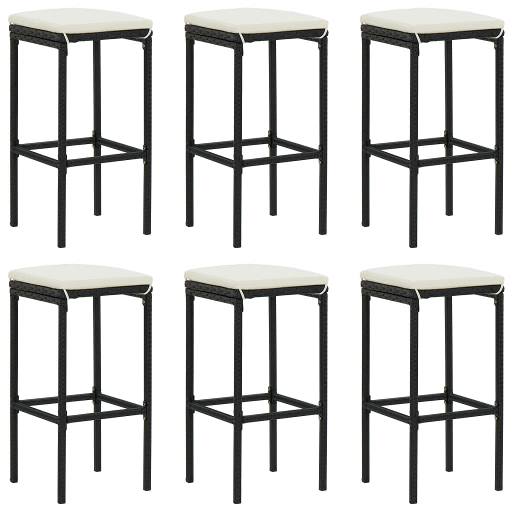 Premium 7-Piece Black Patio Bar Set with Waterproof Cushions - Durable Poly Rattan Outdoor Dining Set - Square Bar Table & 6 Stools for Garden, Poolside, and Backyard Entertaining